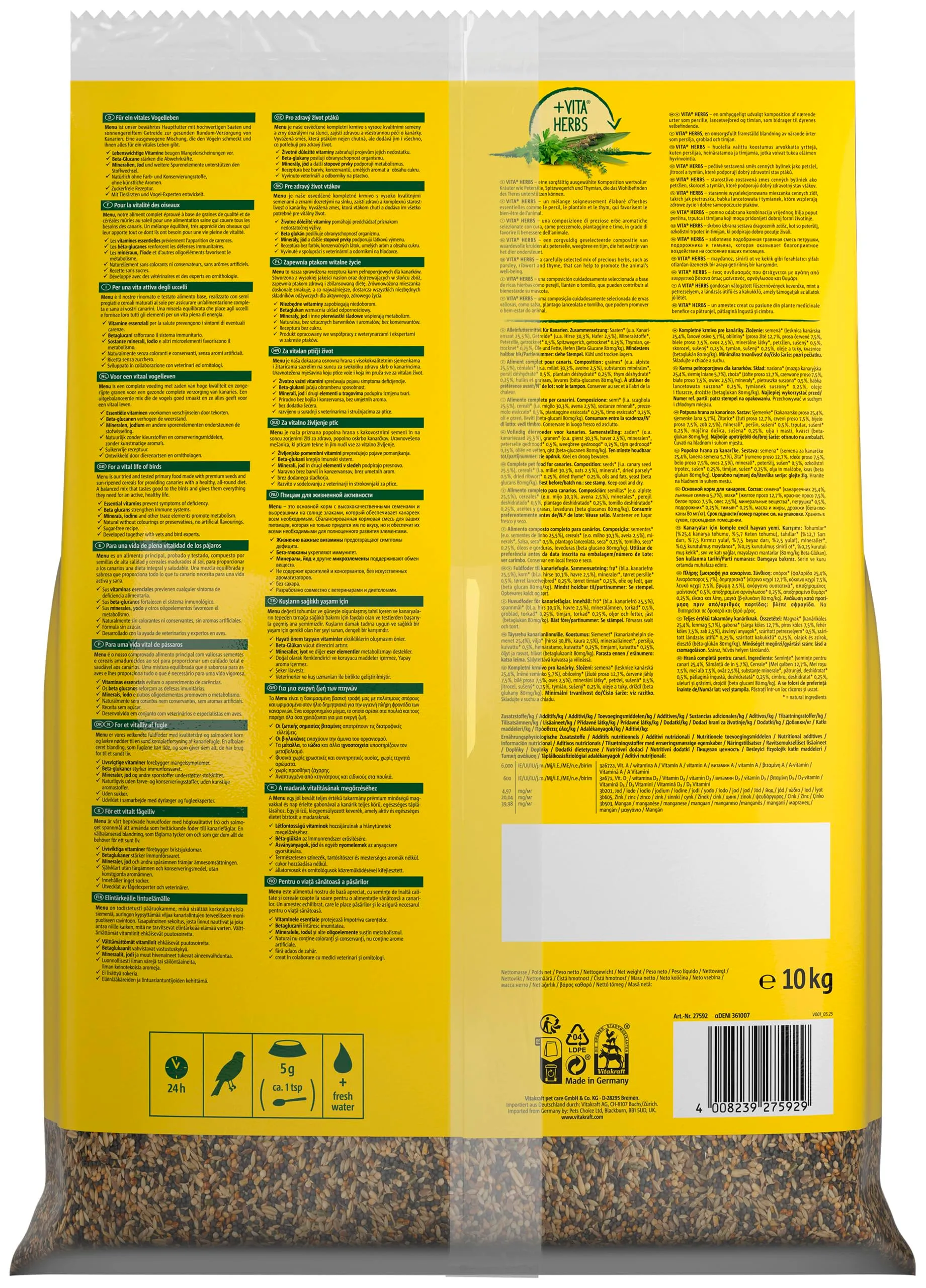 Vitakraft Menu, mangime per canarini, semi, confezione grande (1x 10 kg) - immagine 8