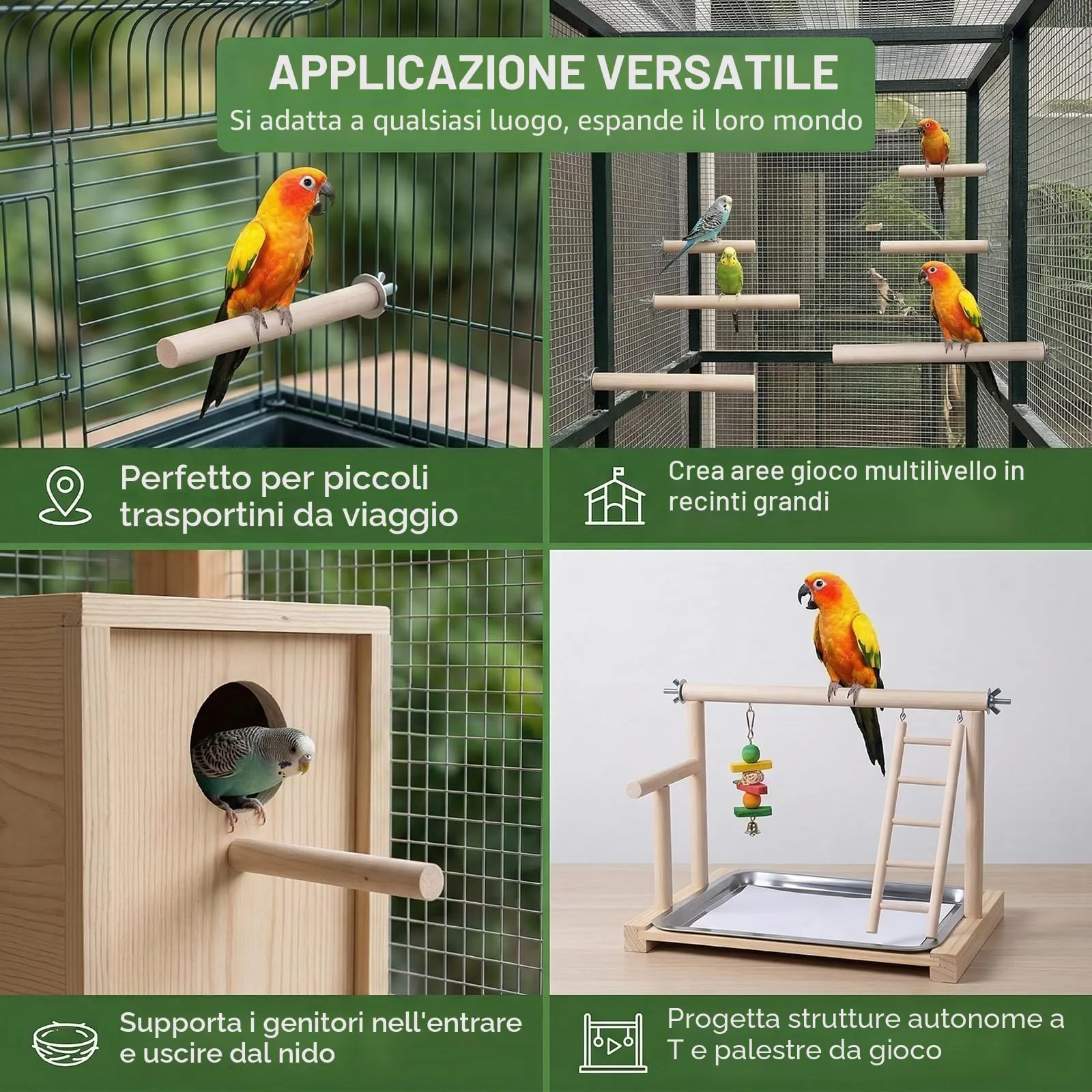 NiceNaiils 8 Pezzi Posatoio per Pappagalli, Trespolo per Pappagalli, Giochi-Pappagalli, Trespolo per Pappagalli per Uccello Giocattolo di Masticare Domestico Piattaforma - immagine 3