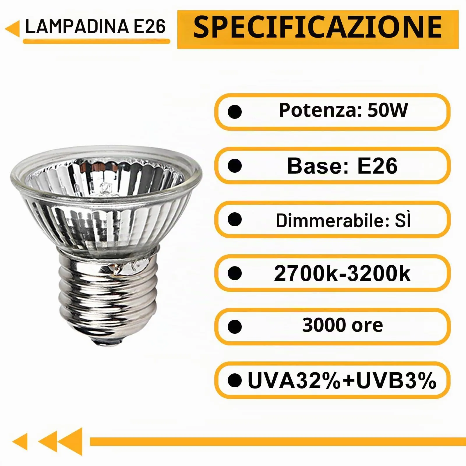 LedWekei 4 pezzi Lampada riscaldante per tartarughe, terrario, 50 W, UVA/UVB, per rettili, con attacco E27, adatta per tartarughe, draghi barbuti, lucertole e serpenti - immagine 4