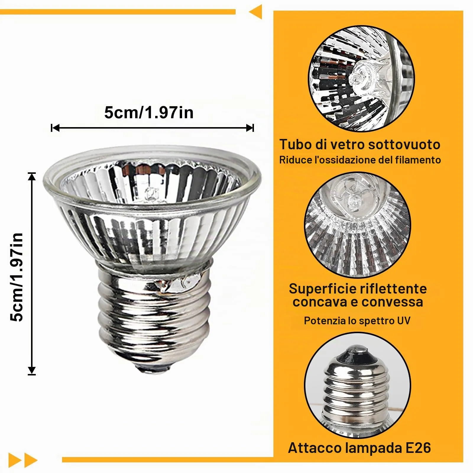 LedWekei 4 pezzi Lampada riscaldante per tartarughe, terrario, 50 W, UVA/UVB, per rettili, con attacco E27, adatta per tartarughe, draghi barbuti, lucertole e serpenti - immagine 6