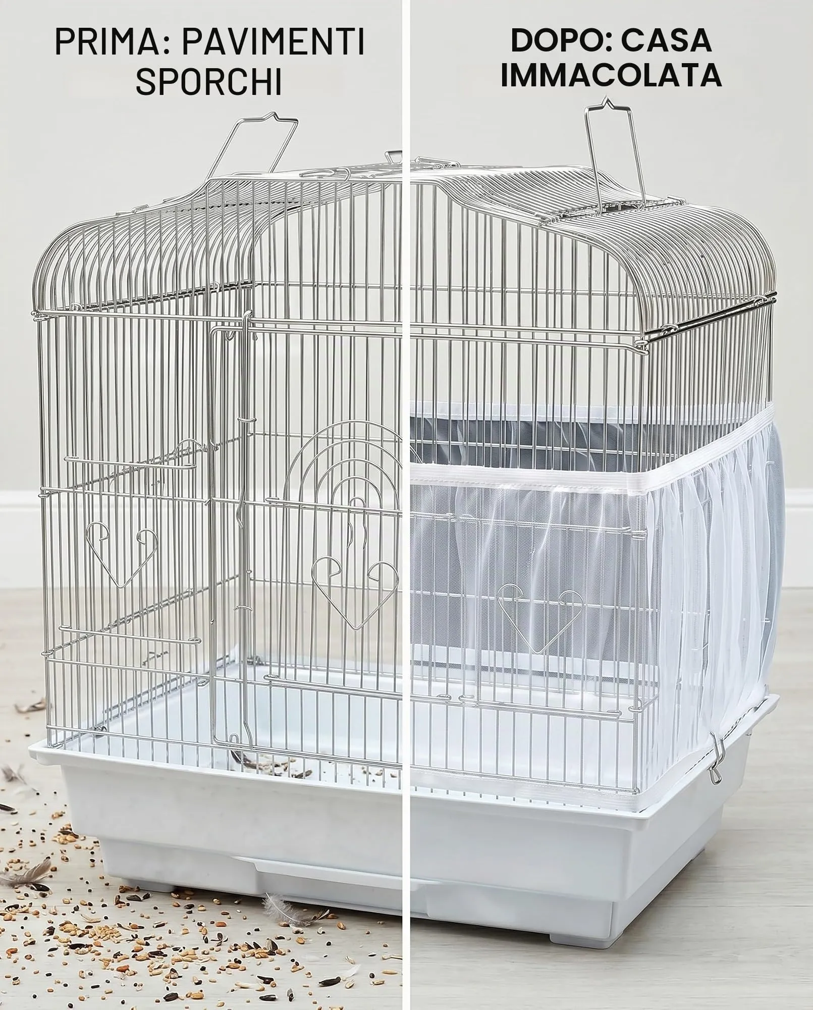 HAPZUR Rete per Gabbia Uccelli 2 PEZZI, Copertura Protettiva Regolabile in Nylon Anti-Sporco per Pappagalli, Raccoglitore Semi Universale per un Ambiente Pulito. - immagine 5