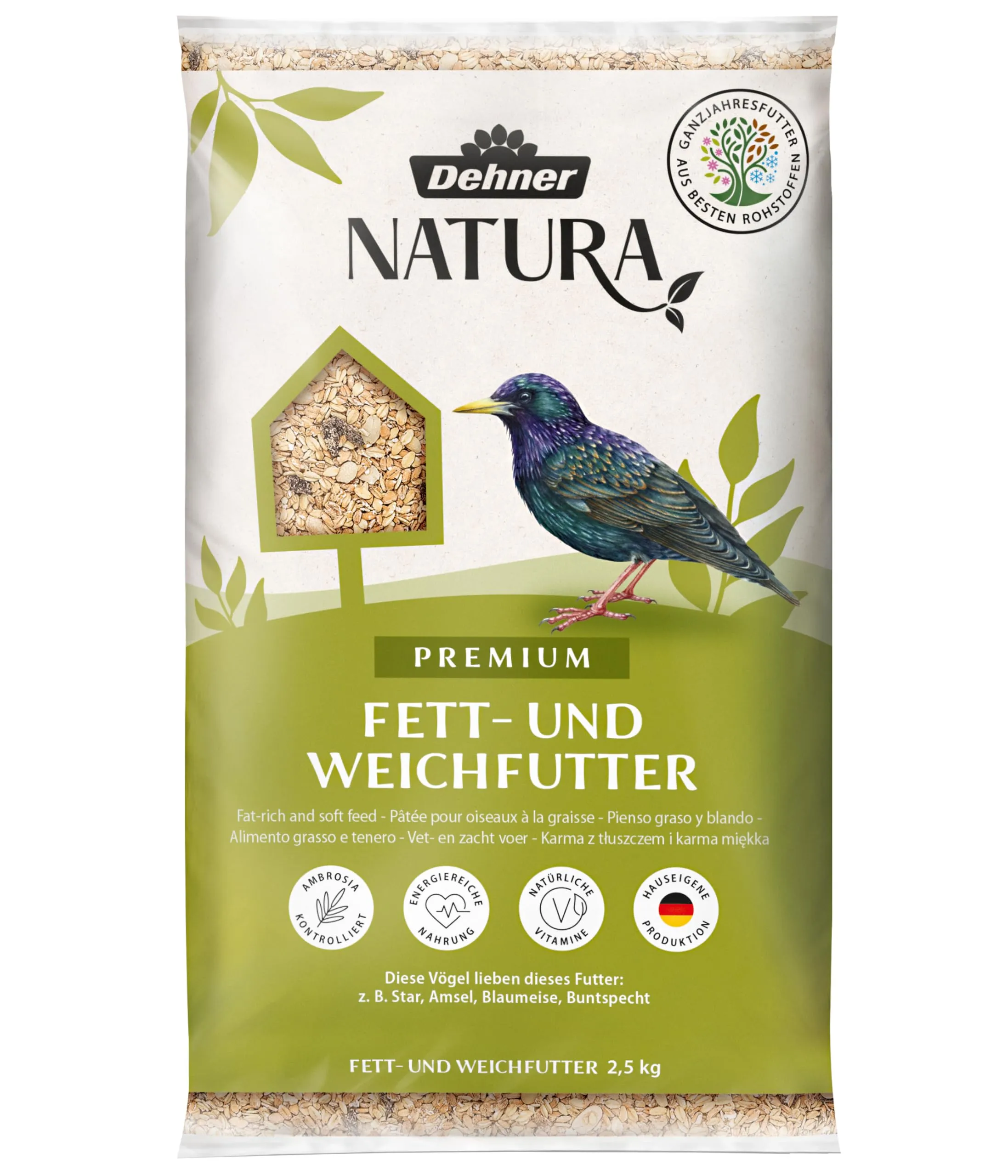 Dehner Natura Premium Mangime per Uccelli Selvatici, mangime Grasso e Morbido, 2,5 kg - immagine 1