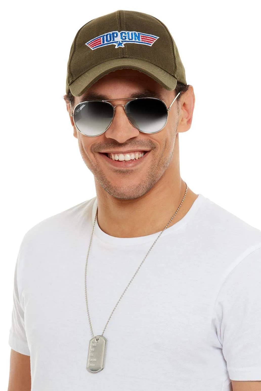 Smiffys Kit accessori Top Gun, Cachi, con cappello, occhiali da aviatore e targhette per cani Halloween - immagine 2