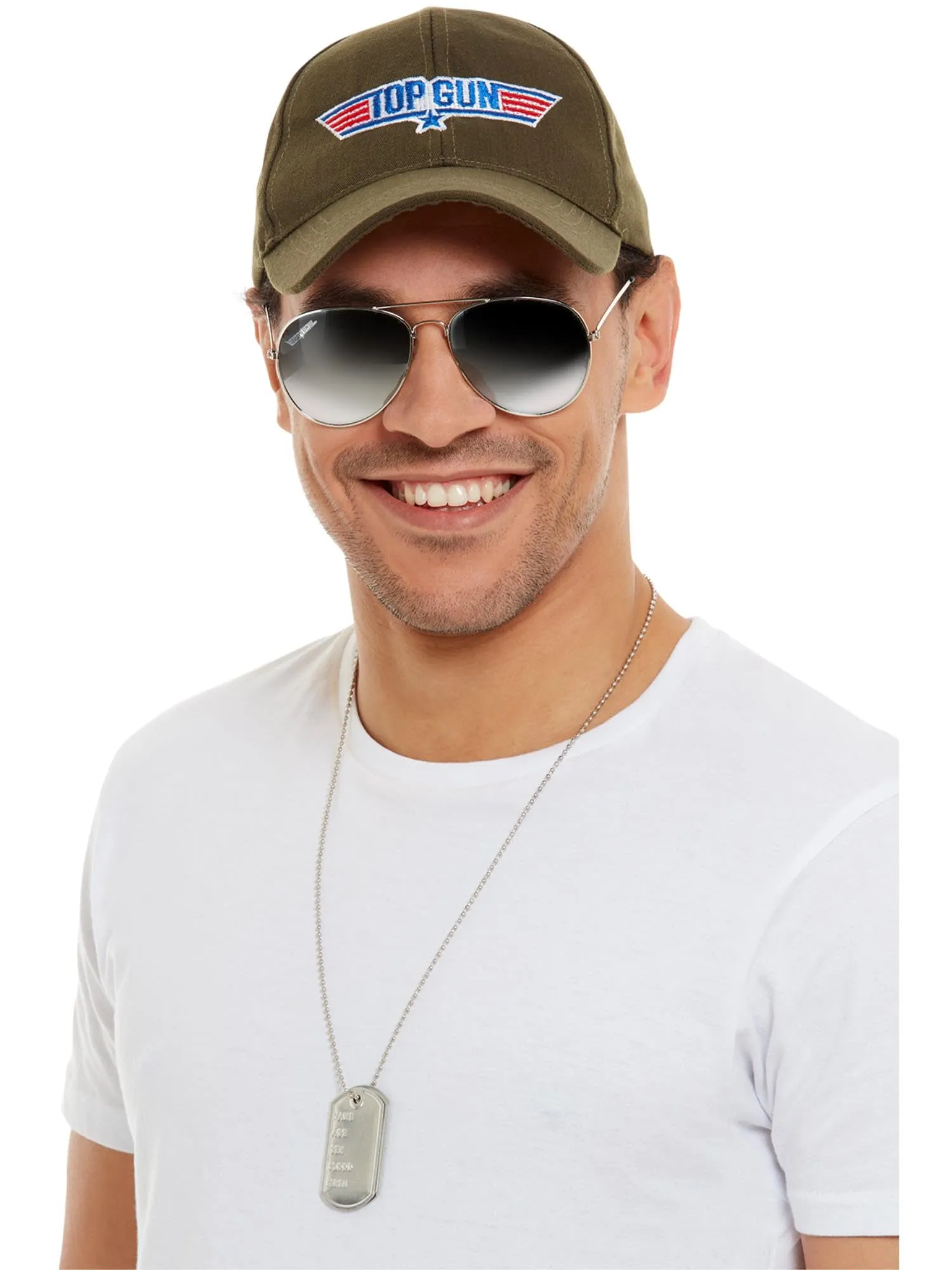 Smiffys Kit accessori Top Gun, Cachi, con cappello, occhiali da aviatore e targhette per cani Halloween - immagine 3