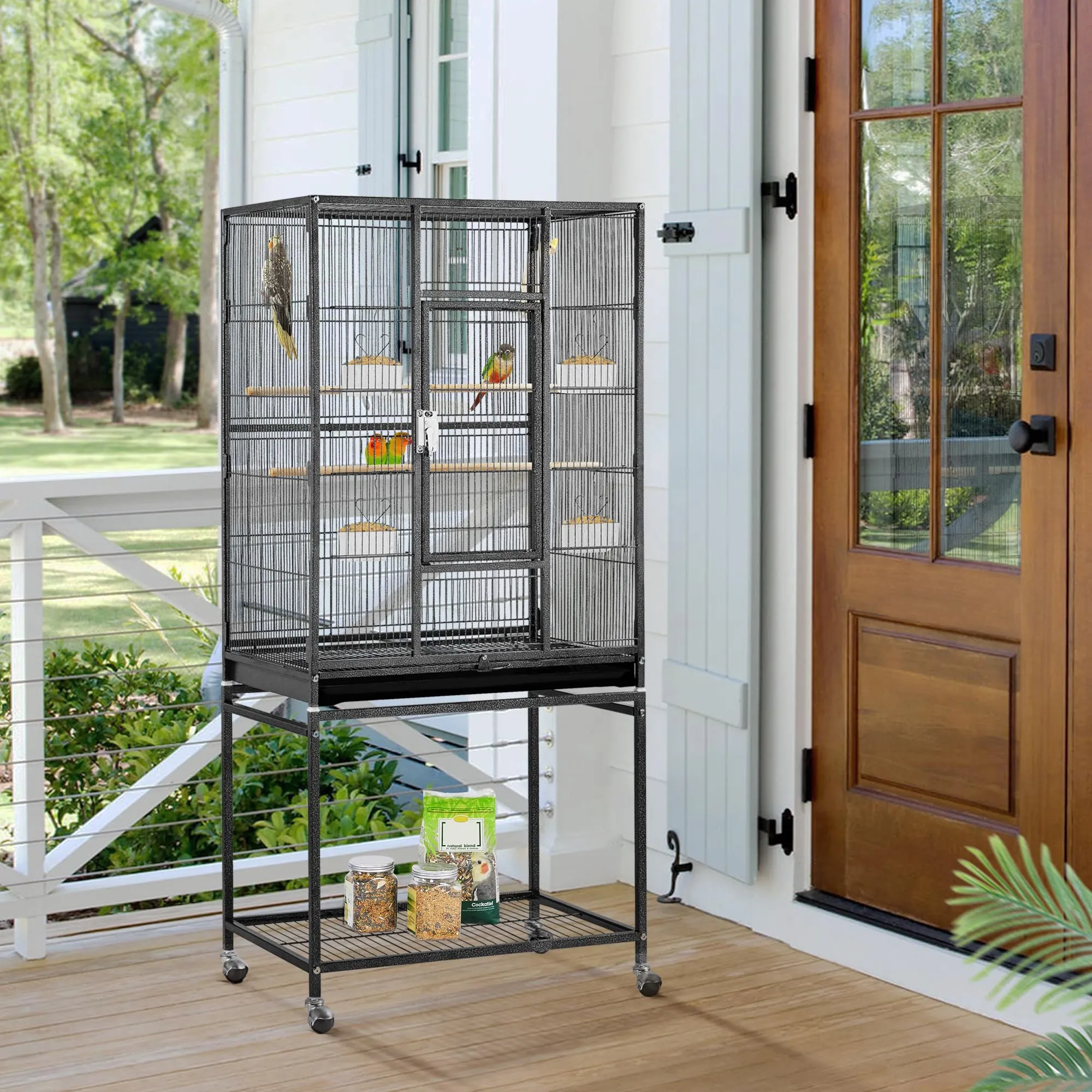 Yaheetech Gabbia Uccelli Pappagalli Metallo Grande 62 × 43 × 136 cm Nera - immagine 2