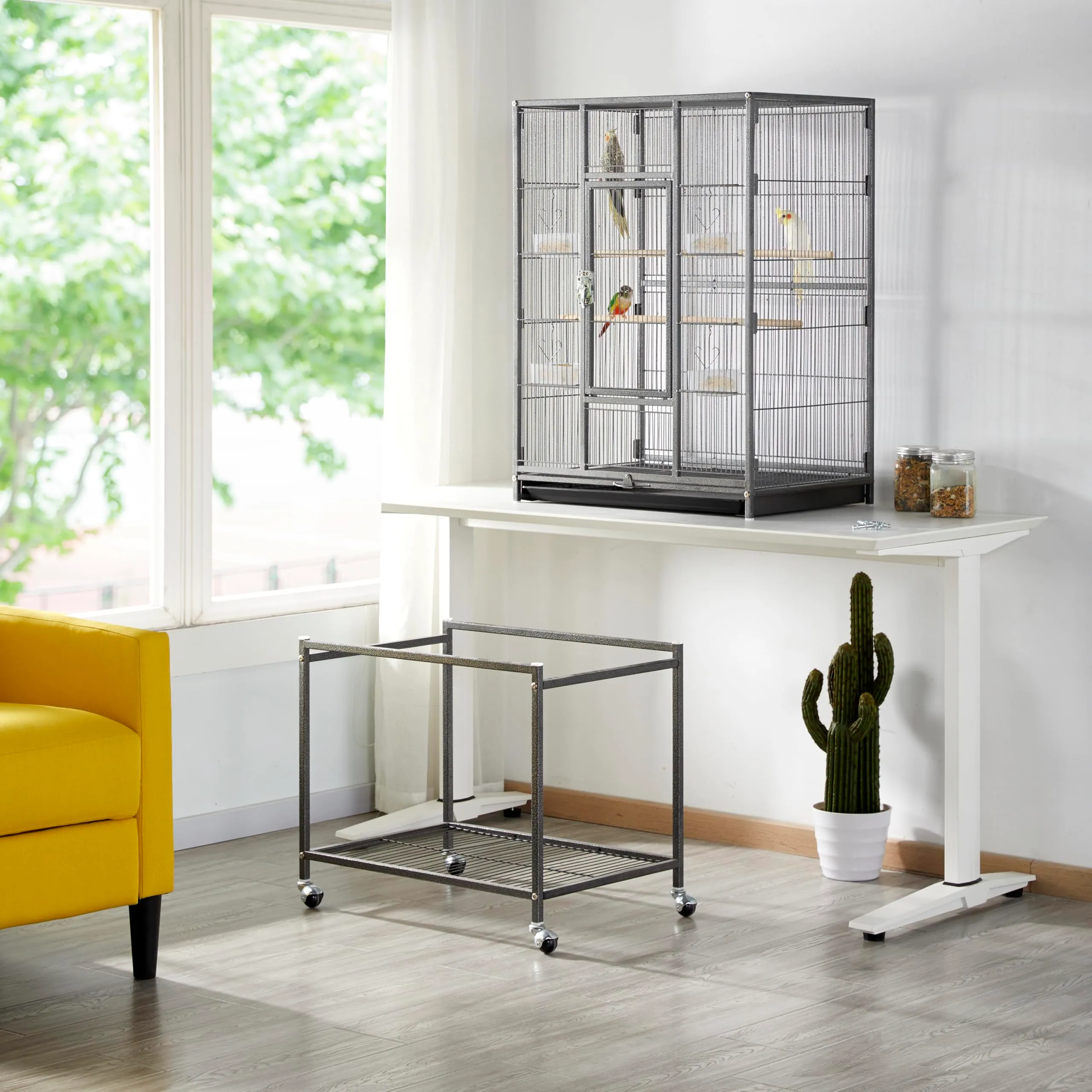 Yaheetech Gabbia Uccelli Pappagalli Metallo Grande 62 × 43 × 136 cm Nera - immagine 4