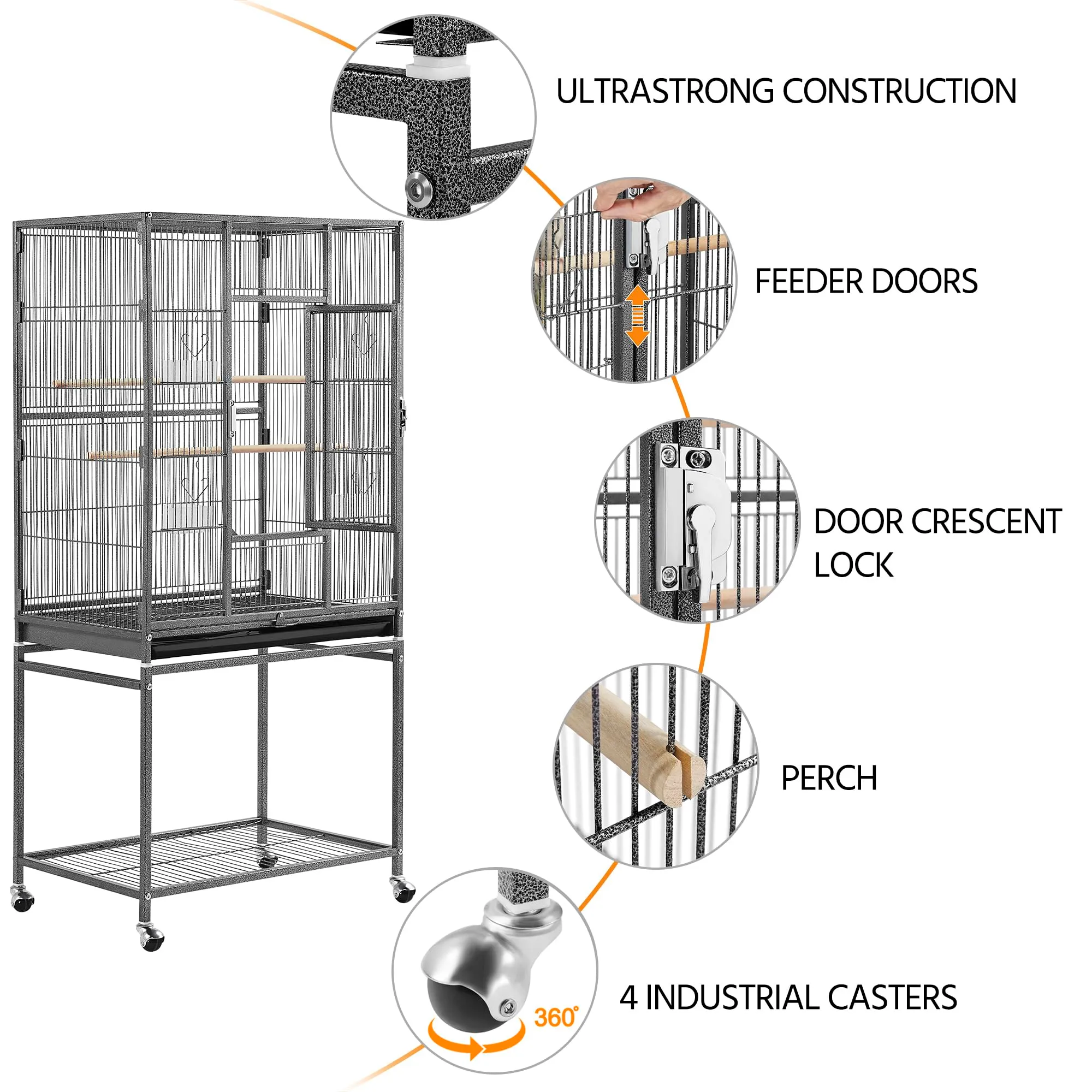 Yaheetech Gabbia Uccelli Pappagalli Metallo Grande 62 × 43 × 136 cm Nera - immagine 5