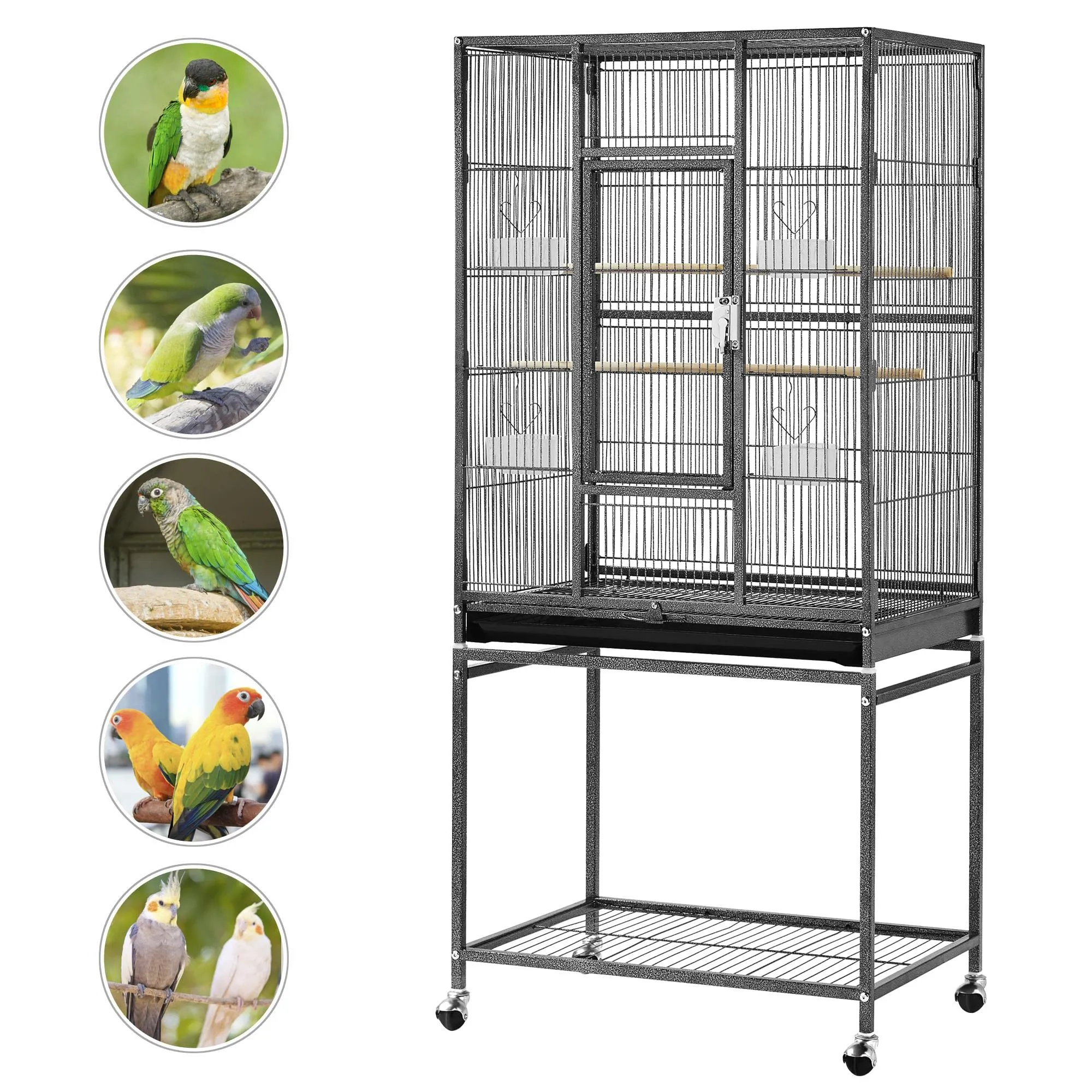 Yaheetech Gabbia Uccelli Pappagalli Metallo Grande 62 × 43 × 136 cm Nera - immagine 7