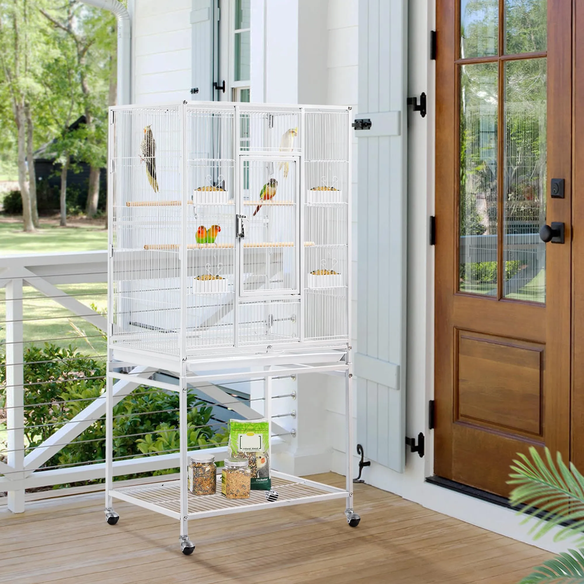 Yaheetech Gabbia Uccelli Piedistallo Staccabile 62 × 43 × 136 cm Bianca - immagine 2
