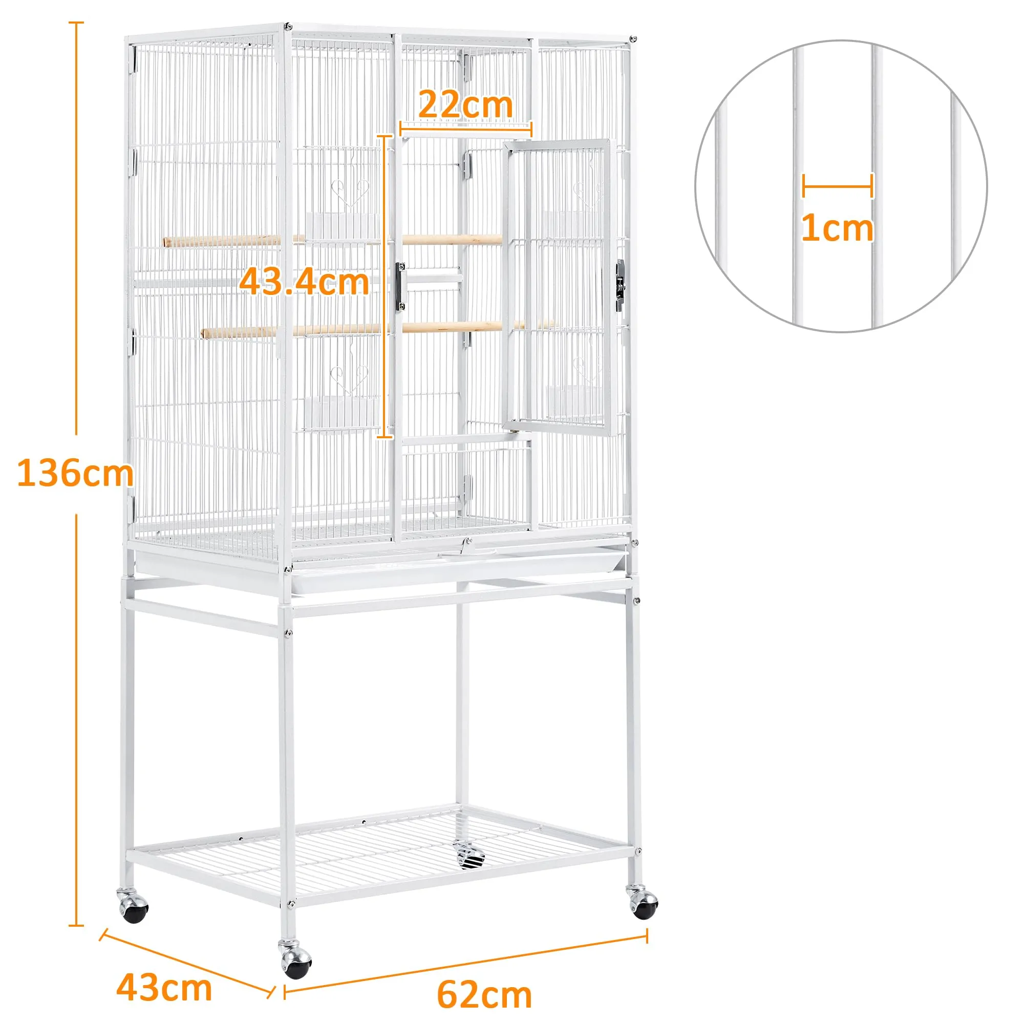 Yaheetech Gabbia Uccelli Piedistallo Staccabile 62 × 43 × 136 cm Bianca - immagine 3