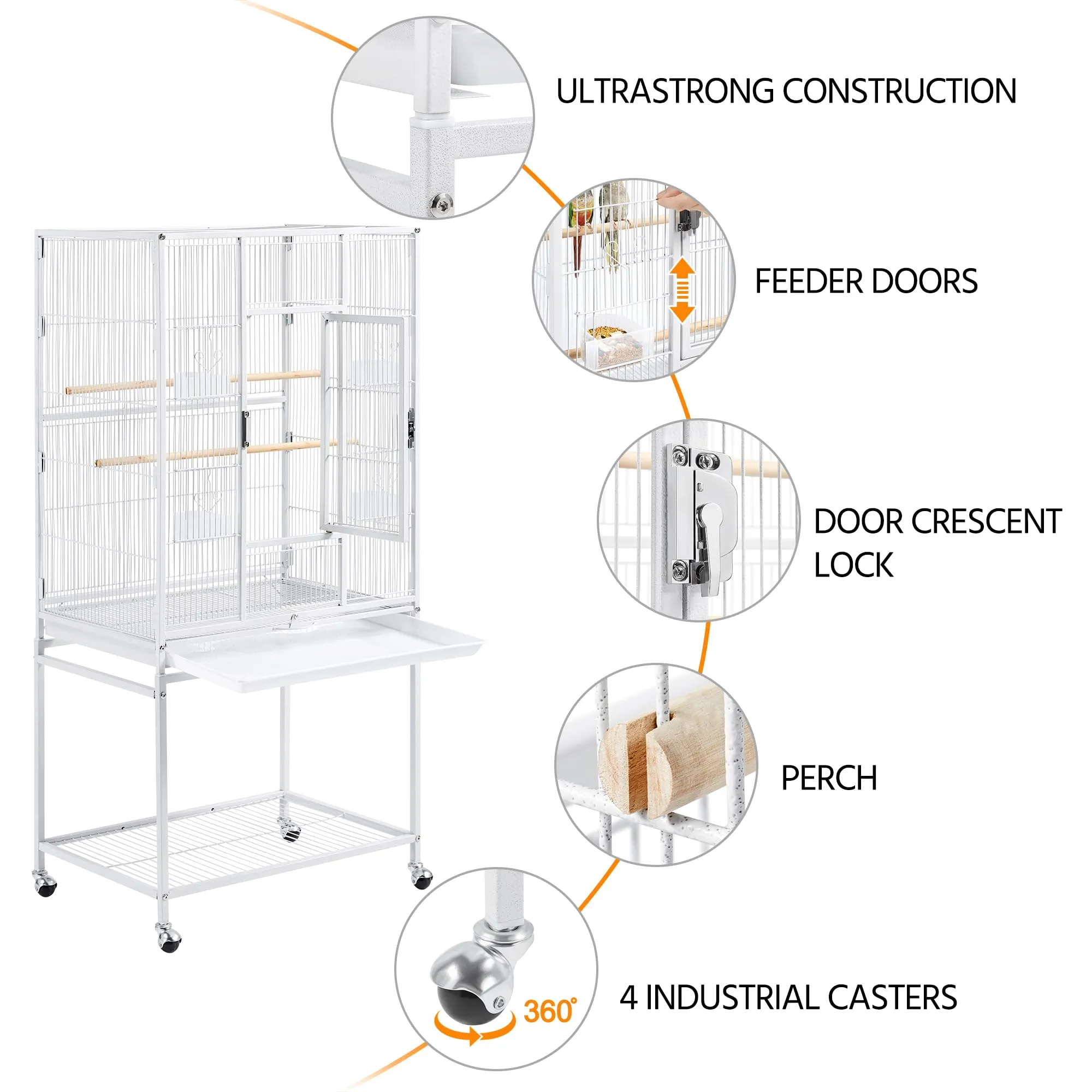 Yaheetech Gabbia Uccelli Piedistallo Staccabile 62 × 43 × 136 cm Bianca - immagine 5