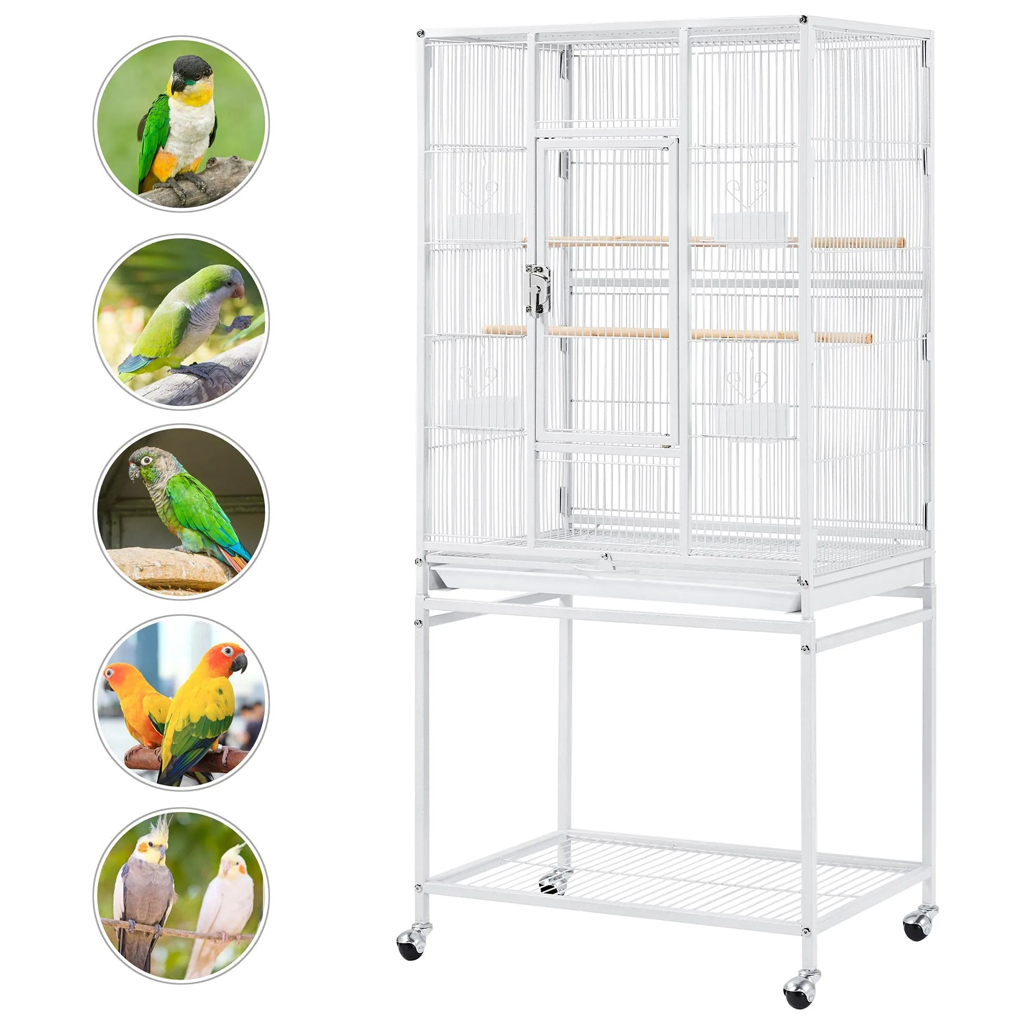 Yaheetech Gabbia Uccelli Piedistallo Staccabile 62 × 43 × 136 cm Bianca - immagine 6