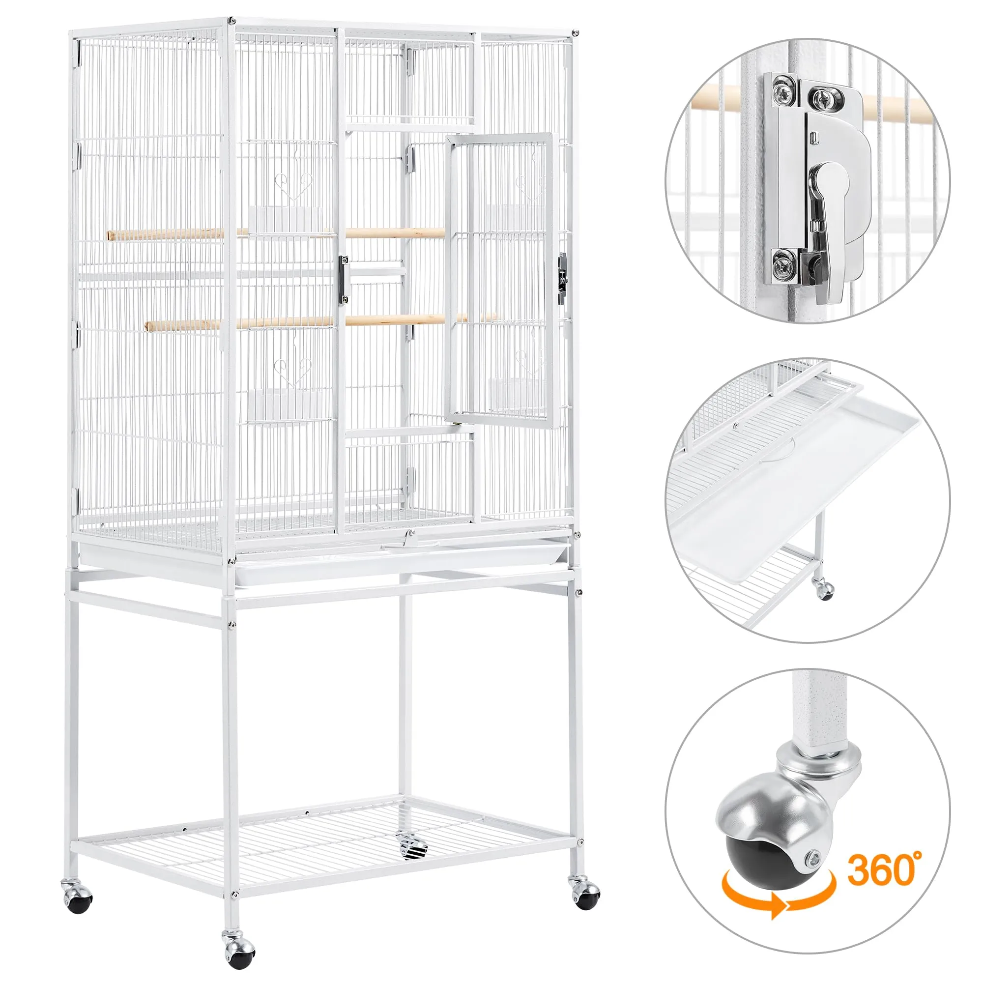 Yaheetech Gabbia Uccelli Piedistallo Staccabile 62 × 43 × 136 cm Bianca - immagine 8