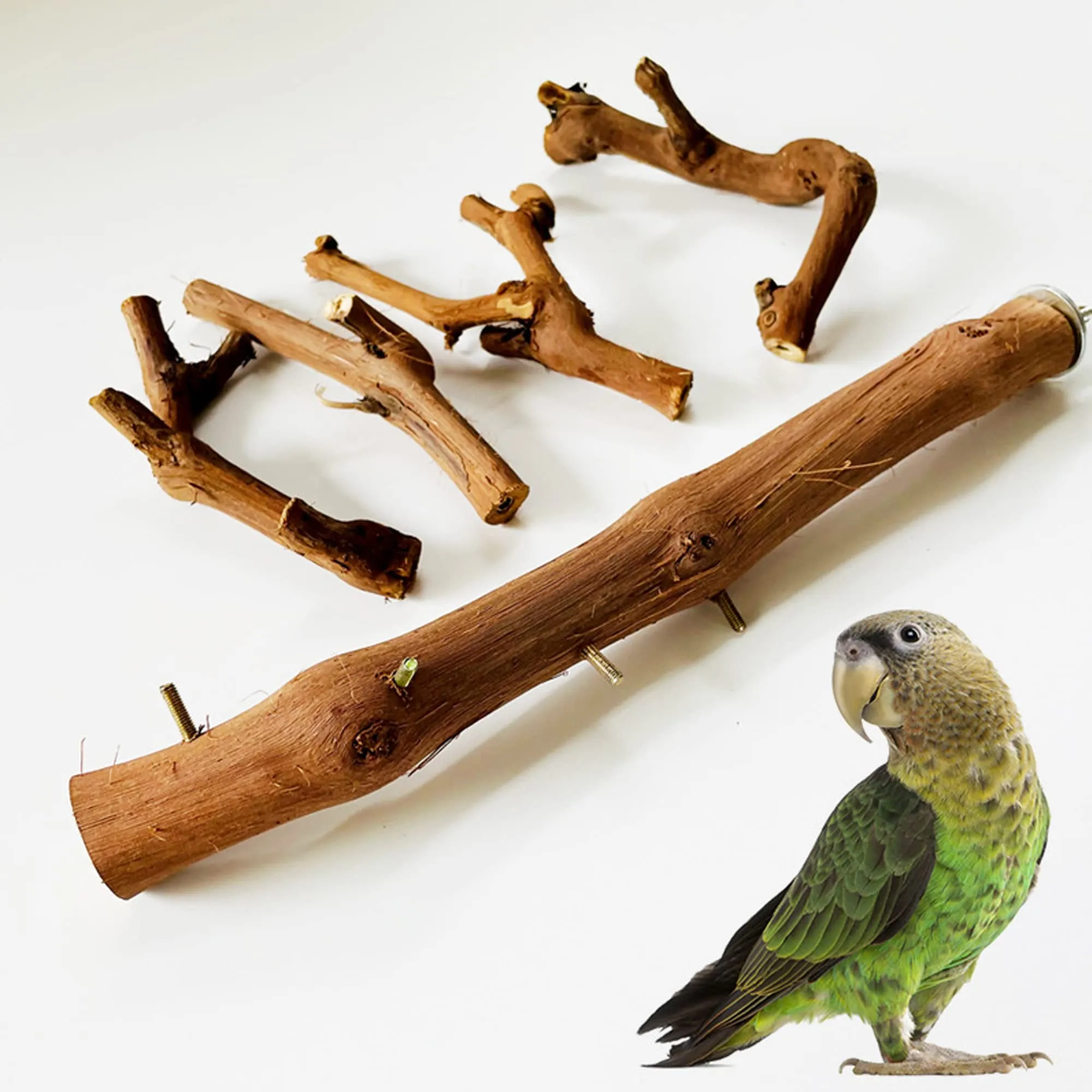 Allazone 4 Pz Posatoi in Legno di Uccelli, Posatoi per Uccelli, Ramo D'uva Naturale Giocattolo Posatoi per Uccelli Legno Naturale per Cacatua, Cocorite, Fringuelli - immagine 1