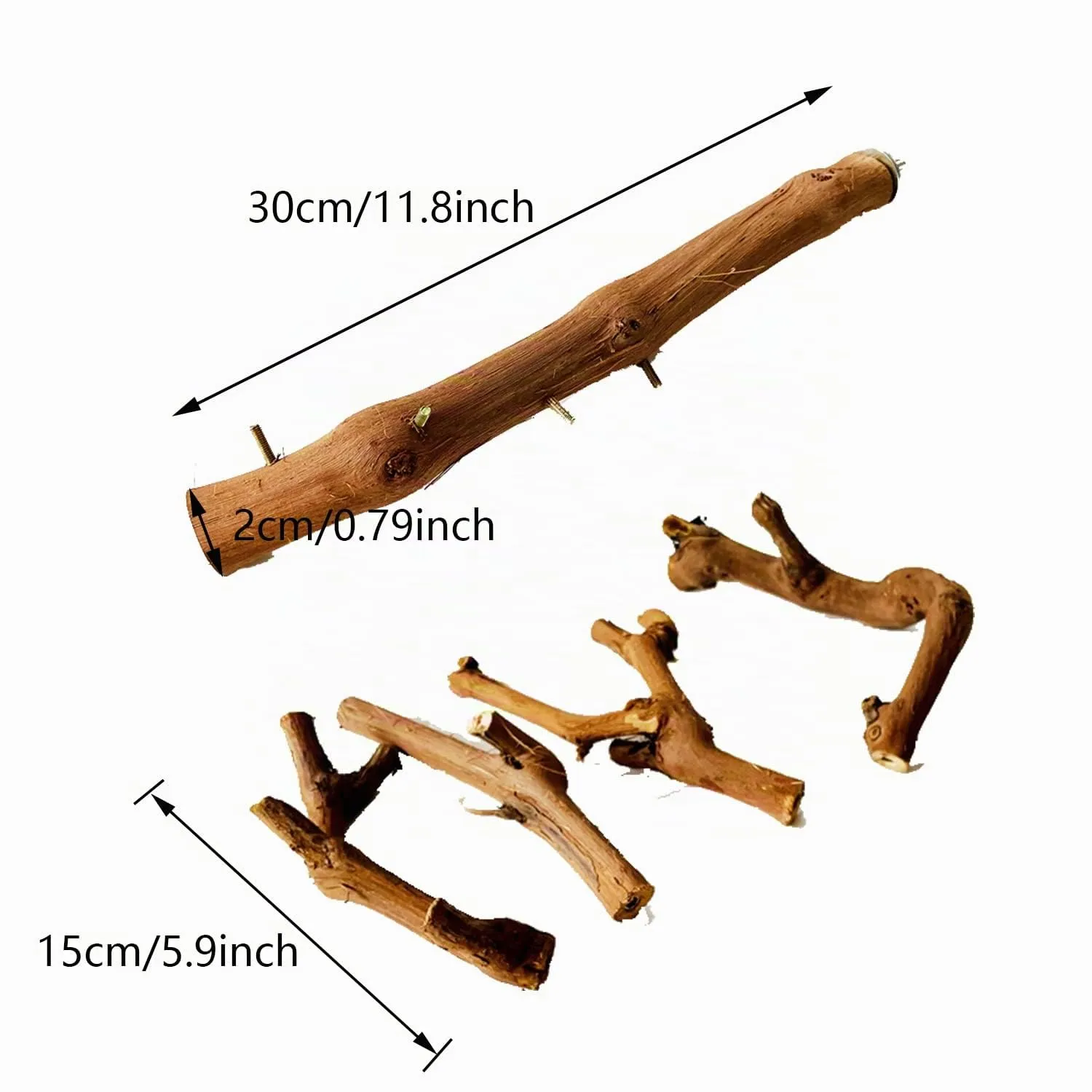 Allazone 4 Pz Posatoi in Legno di Uccelli, Posatoi per Uccelli, Ramo D'uva Naturale Giocattolo Posatoi per Uccelli Legno Naturale per Cacatua, Cocorite, Fringuelli - immagine 3