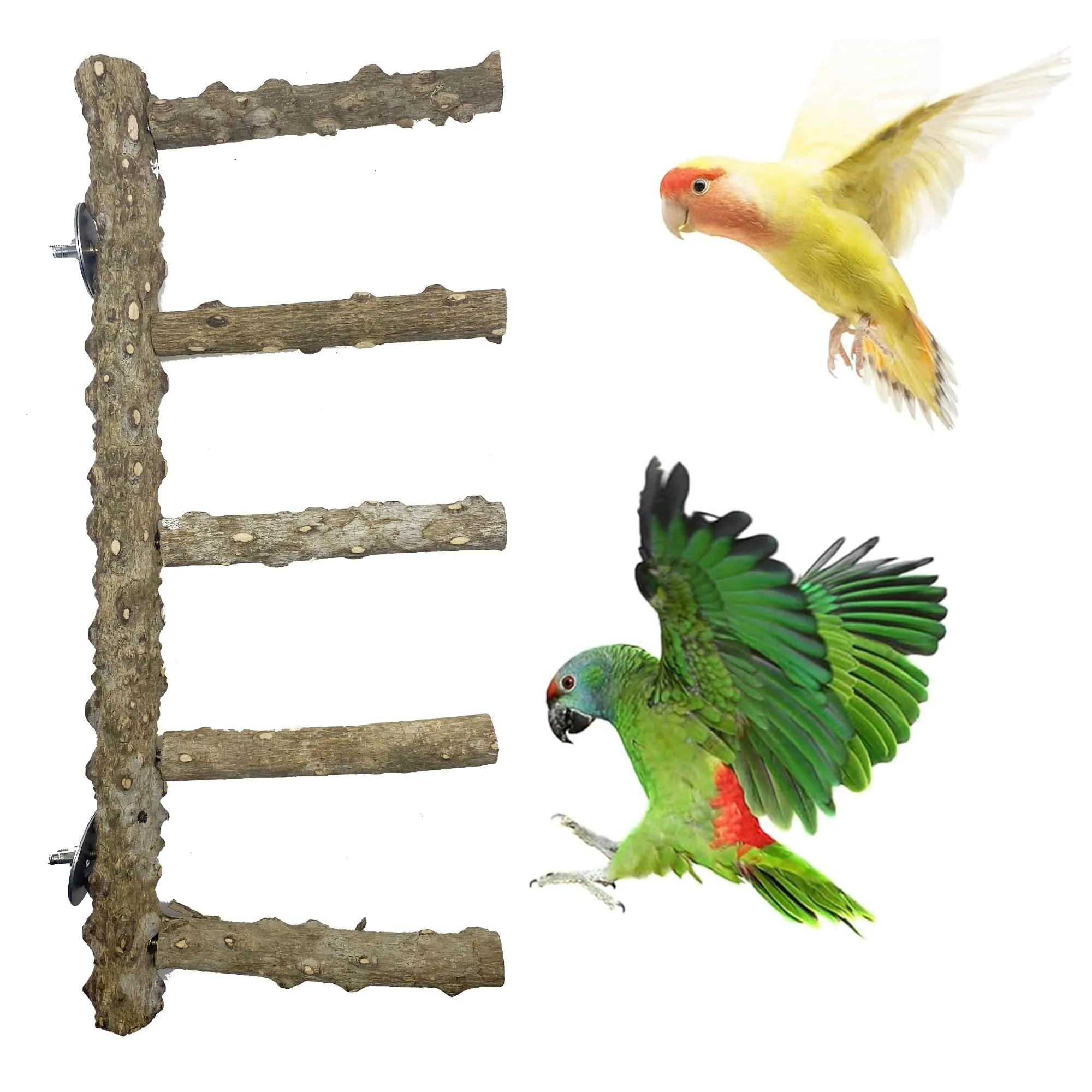 Allazone 3 Pz Posatoio per Pappagalli, Legno Naturale Gabbia per Uccelli Scala, Posatoi per Uccelli Legno, Posatoi per Gabbia per Uccelli - immagine 1