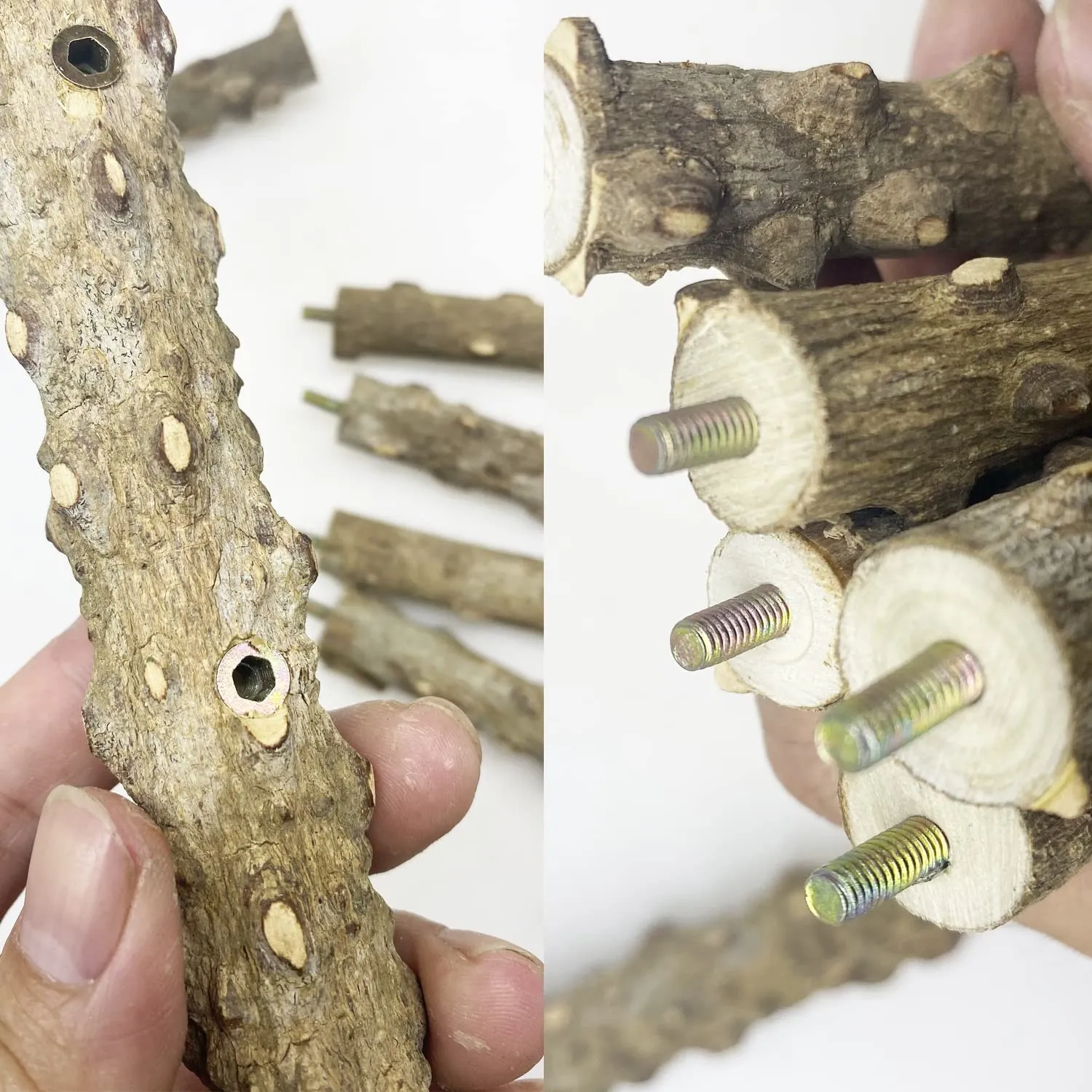 Allazone 3 Pz Posatoio per Pappagalli, Legno Naturale Gabbia per Uccelli Scala, Posatoi per Uccelli Legno, Posatoi per Gabbia per Uccelli - immagine 5
