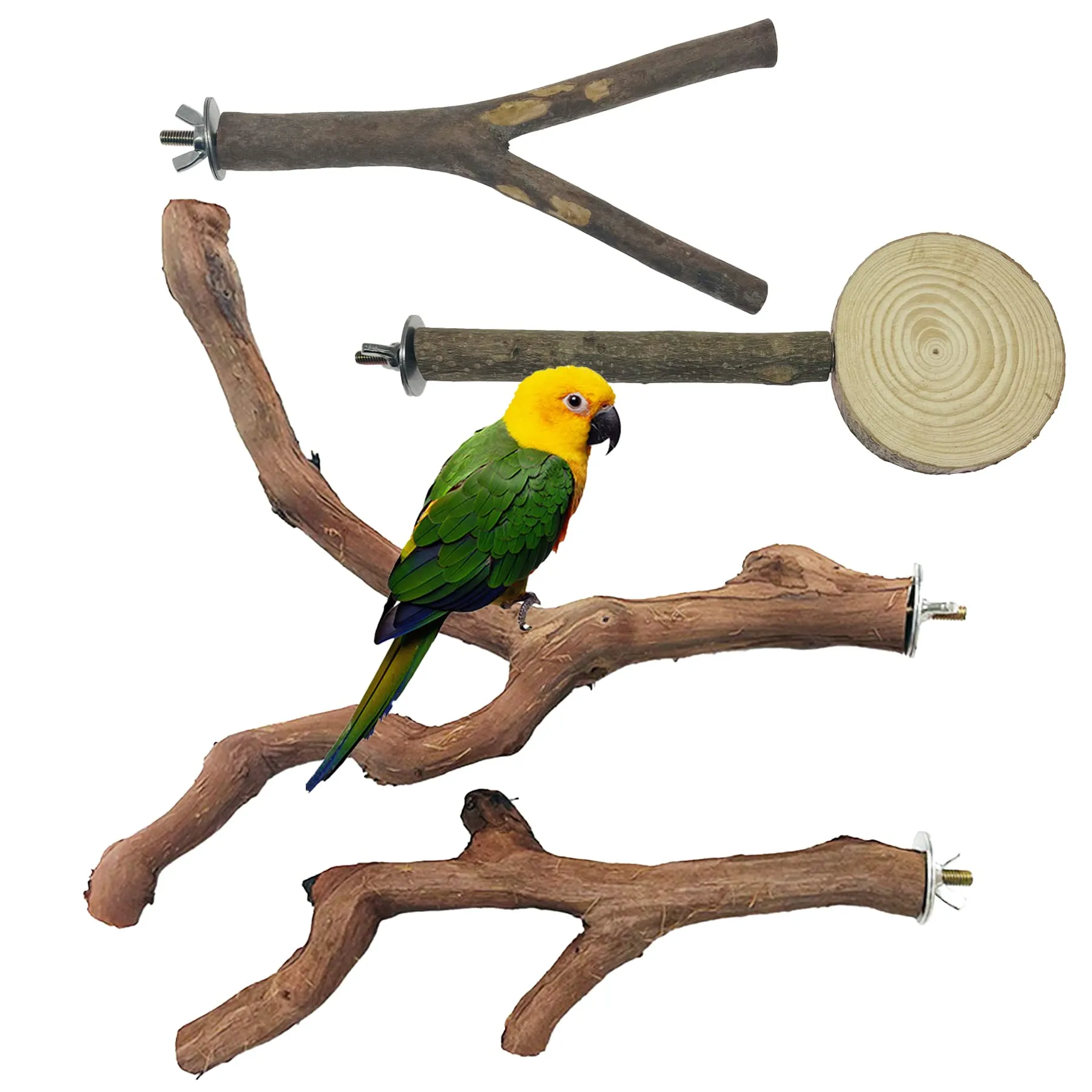 Allazone 4 Pz Posatoi in Legno di Uccelli, Posatoi per Uccelli, Ramo D'uva Naturale Giocattolo Posatoi per Uccelli Legno Naturale per Cacatua, Cocorite, Fringuelli - immagine 1