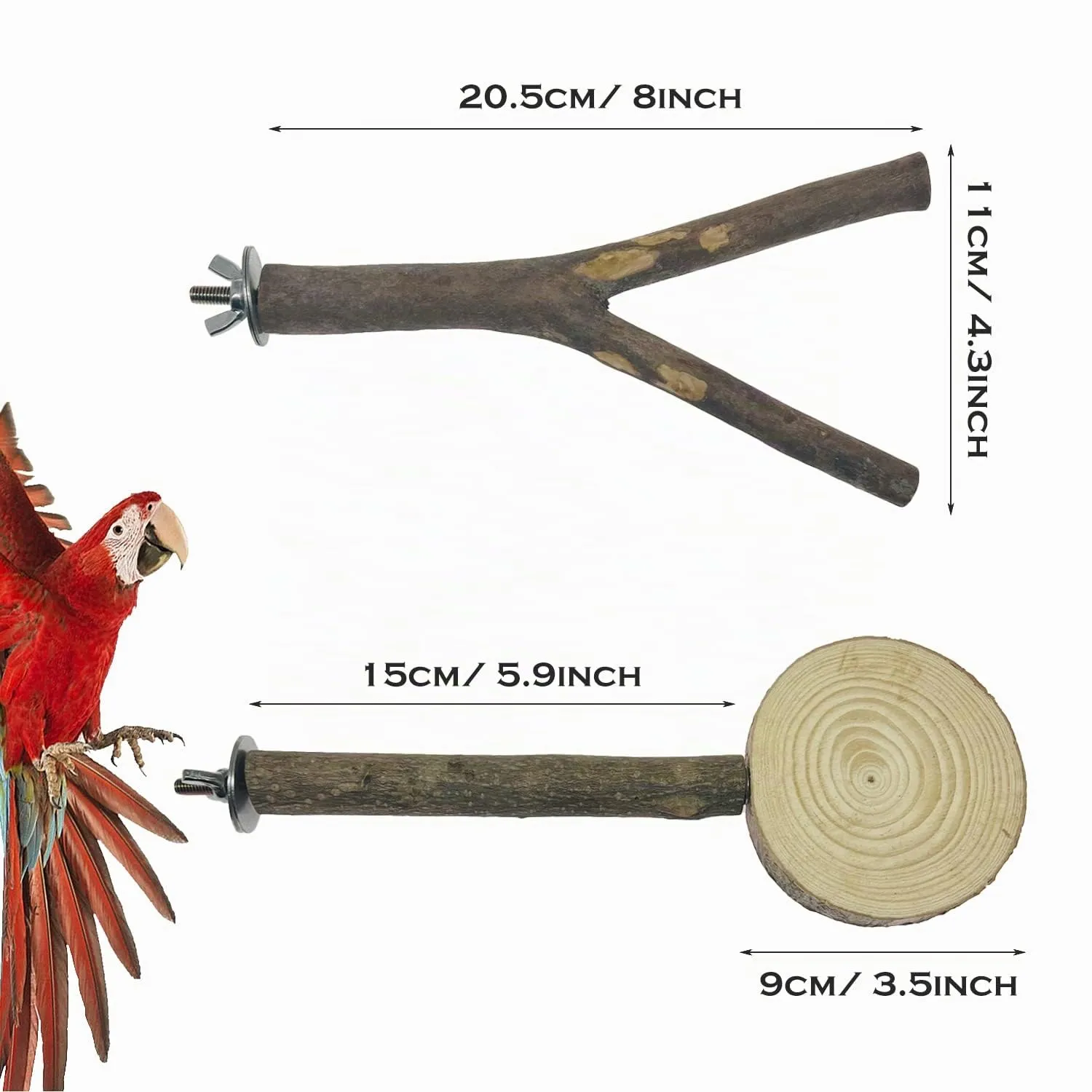 Allazone 4 Pz Posatoi in Legno di Uccelli, Posatoi per Uccelli, Ramo D'uva Naturale Giocattolo Posatoi per Uccelli Legno Naturale per Cacatua, Cocorite, Fringuelli - immagine 4