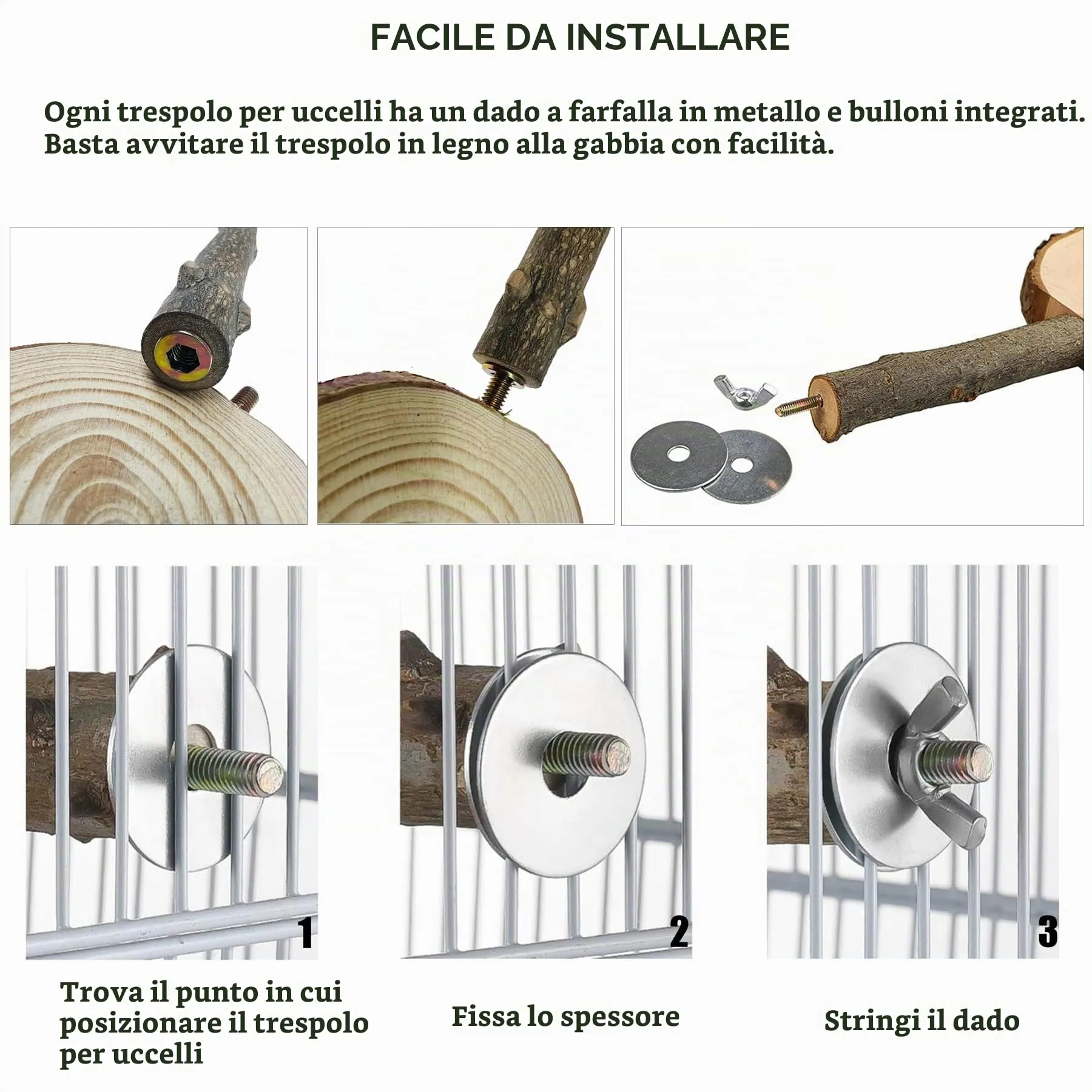 Allazone 4 Pz Posatoi in Legno di Uccelli, Posatoi per Uccelli, Ramo D'uva Naturale Giocattolo Posatoi per Uccelli Legno Naturale per Cacatua, Cocorite, Fringuelli - immagine 5