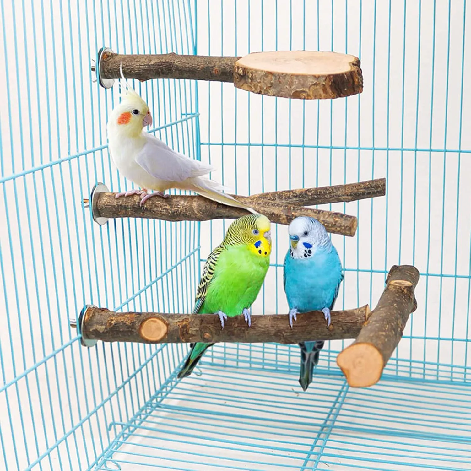 Allazone 4 Pz Posatoi in Legno di Uccelli, Posatoi per Uccelli, Ramo D'uva Naturale Giocattolo Posatoi per Uccelli Legno Naturale per Cacatua, Cocorite, Fringuelli - immagine 6