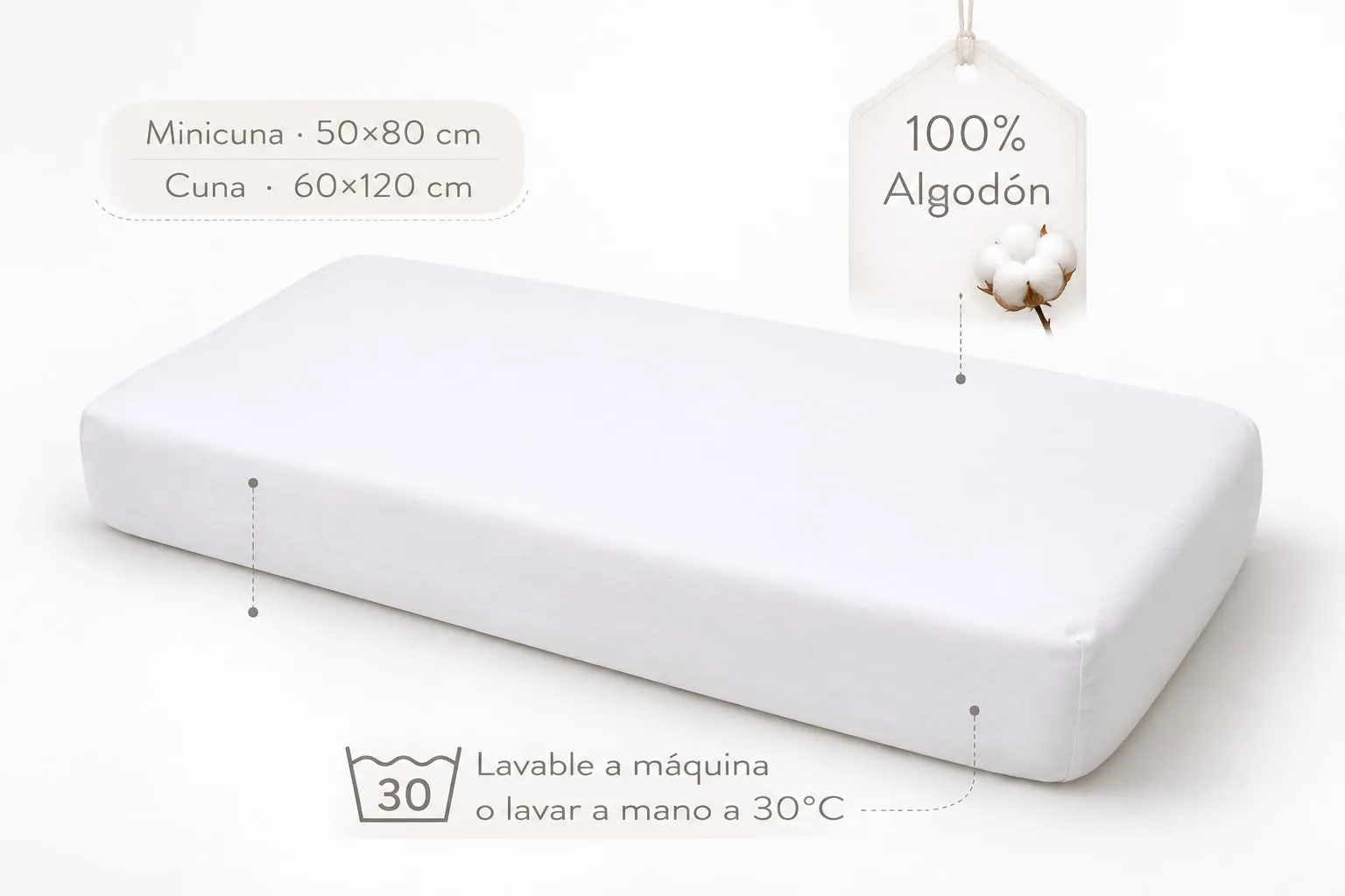 TRAMAS+ Set di Lenzuola per Culla e Miniculla, Lenzuola 100% Cotone Super Morbido per Bebè, Tessili per Cameretta 3 Pezzi con Disegni Allegri - Culla - 60x120 cm, Bianco - immagine 4