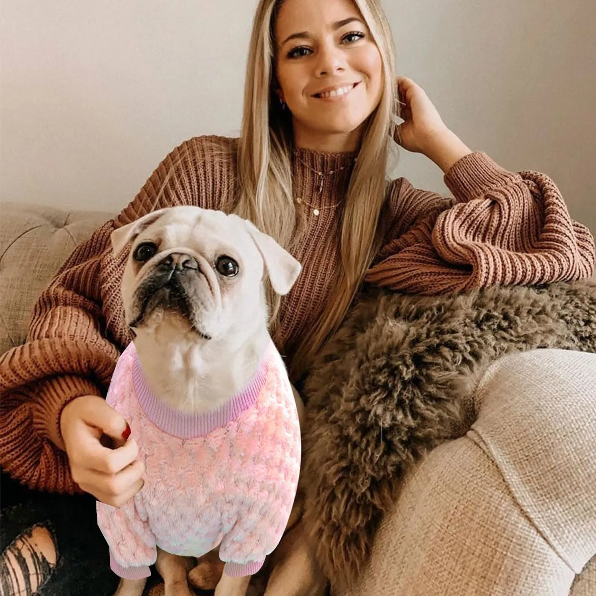Maglioncino Cane, Caldo Maglioncino Per Cani, Maglione Per Cane, Maglione per Animali Domestici, Maglione Dolcevita per Cani, Maglione a Caldo Pullover Outwear Cappotti Freddi per Cani Gatti,rosa - immagine 6