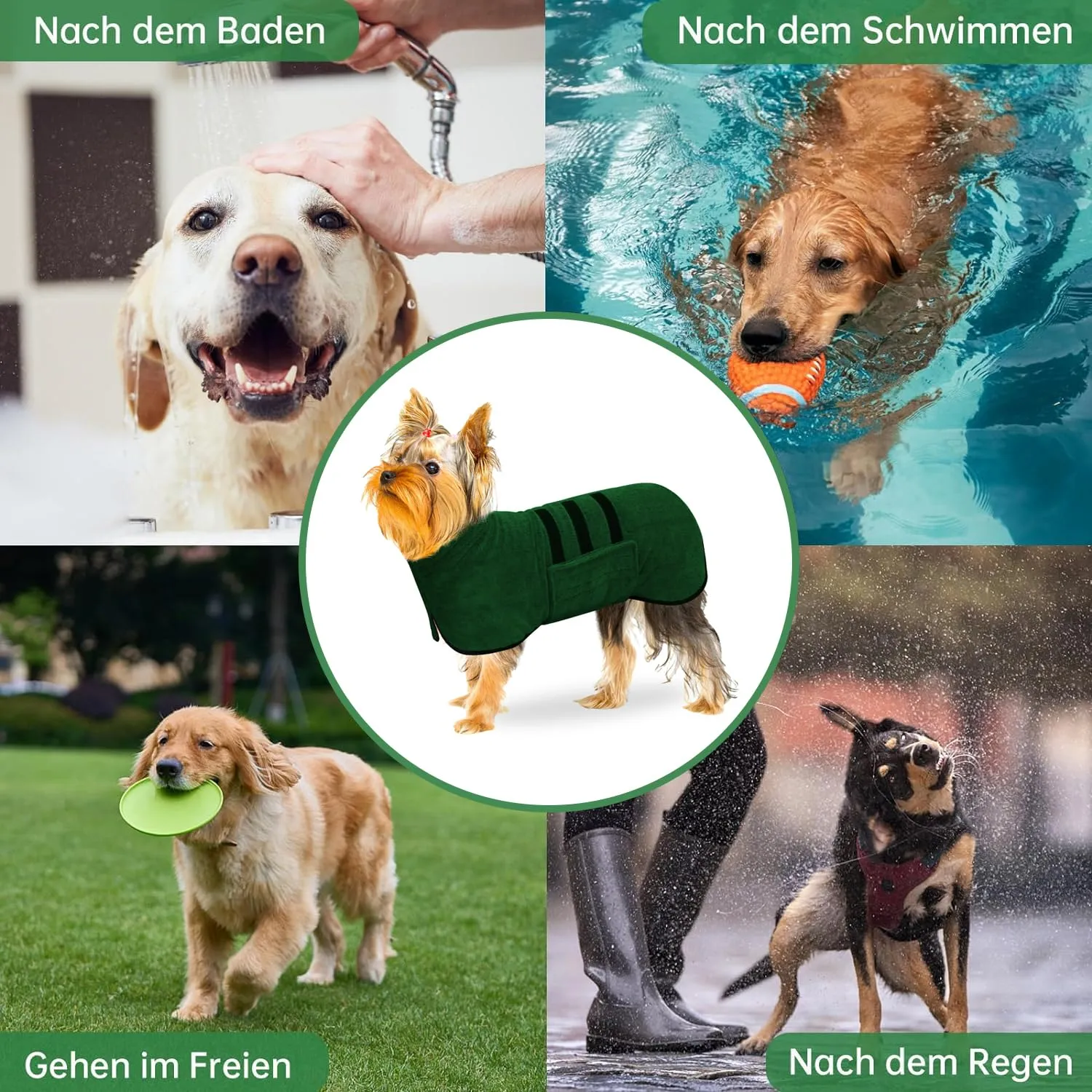 BASVII Accappatoio per cani in microfibra, accappatoio per cani extra assorbente e ad asciugatura rapida, con chiusura e nastro termoretraibile regolabile.(S) - immagine 7