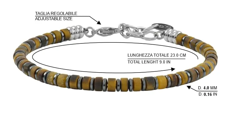 10:10 Bracciale uomo pietre naturali di occhio di tigre, ematite e acciaio inossidabile. Braccialetto artigianale regolabile, comodo e resistente - Made In Italy (Occhio di Tigre) - immagine 2