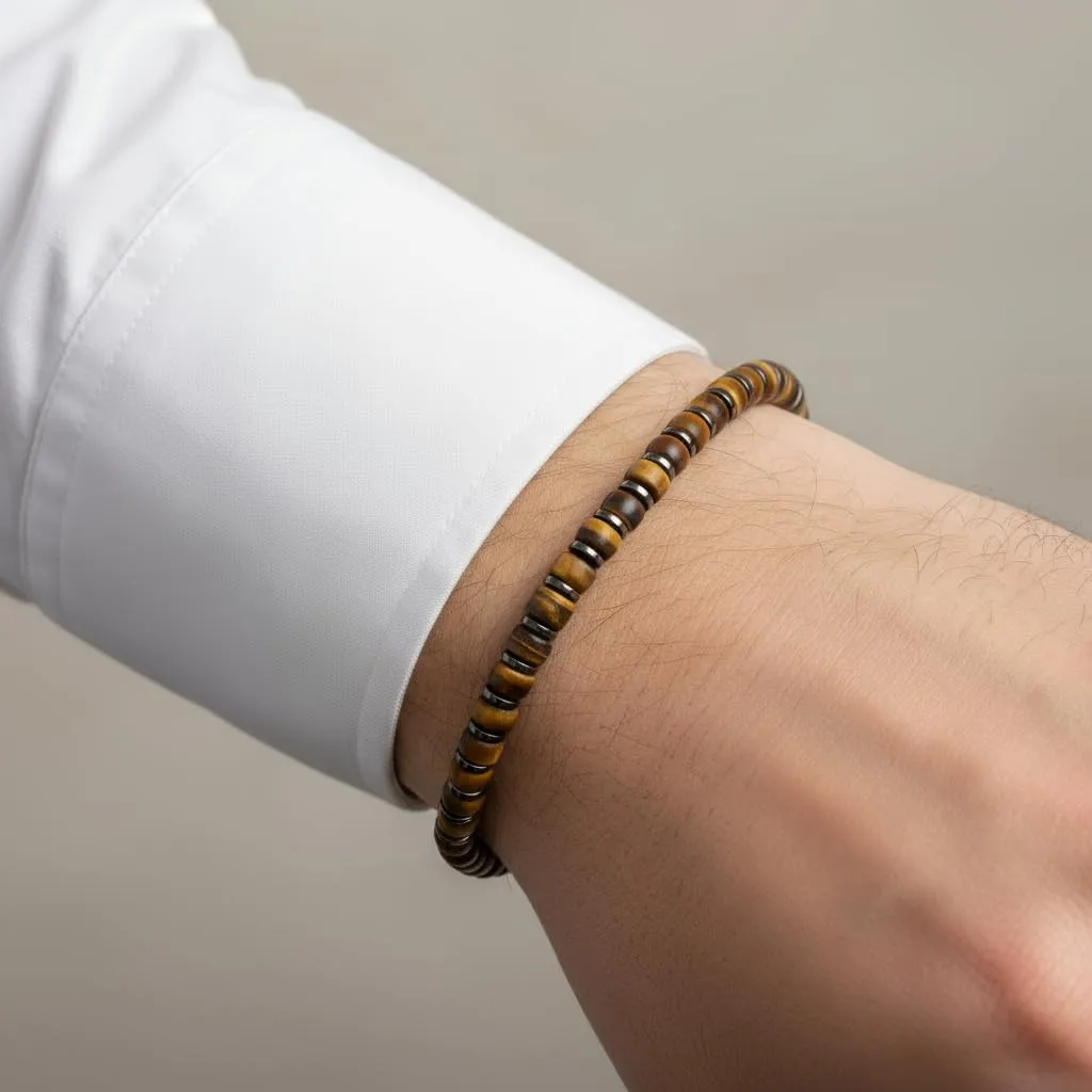 10:10 Bracciale uomo pietre naturali di occhio di tigre, ematite e acciaio inossidabile. Braccialetto artigianale regolabile, comodo e resistente - Made In Italy (Occhio di Tigre) - immagine 3