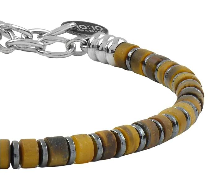 10:10 Bracciale uomo pietre naturali di occhio di tigre, ematite e acciaio inossidabile. Braccialetto artigianale regolabile, comodo e resistente - Made In Italy (Occhio di Tigre) - immagine 4