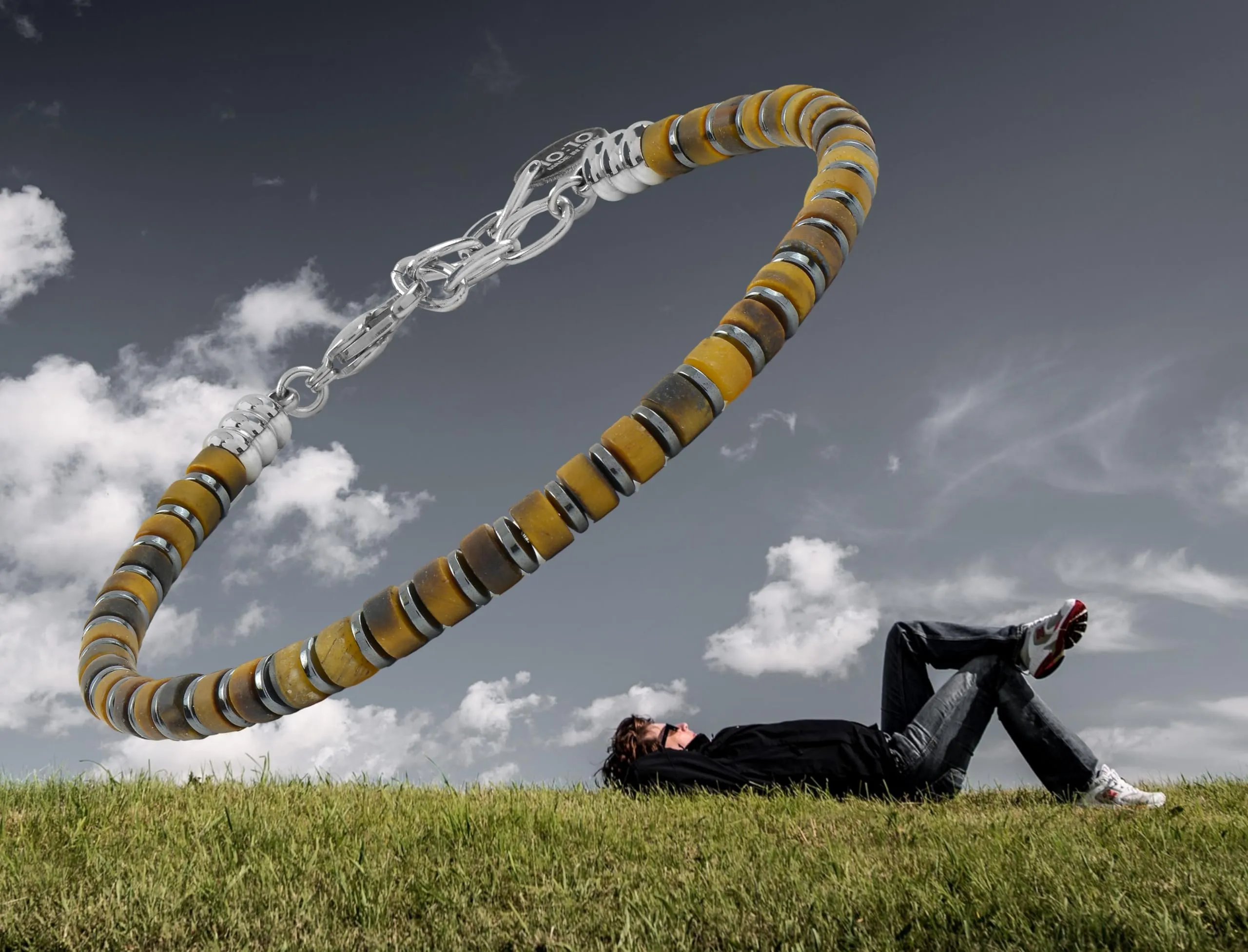 10:10 Bracciale uomo pietre naturali di occhio di tigre, ematite e acciaio inossidabile. Braccialetto artigianale regolabile, comodo e resistente - Made In Italy (Occhio di Tigre) - immagine 5