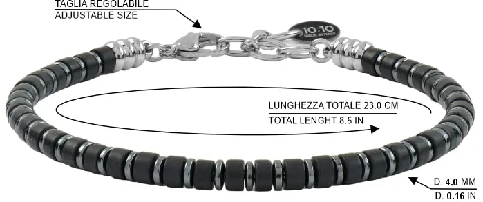 10:10 Bracciale uomo pietre naturali di Agata nera, ematite e acciaio inossidabile. Braccialetto artigianale regolabile, comodo e resistente - Made In Italy (Agata Nera) - immagine 2
