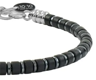 10:10 Bracciale uomo pietre naturali di Agata nera, ematite e acciaio inossidabile. Braccialetto artigianale regolabile, comodo e resistente - Made In Italy (Agata Nera) - immagine 4