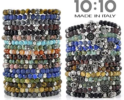 10:10 Bracciale uomo pietre naturali di Agata nera, ematite e acciaio inossidabile. Braccialetto artigianale regolabile, comodo e resistente - Made In Italy (Agata Nera) - immagine 7