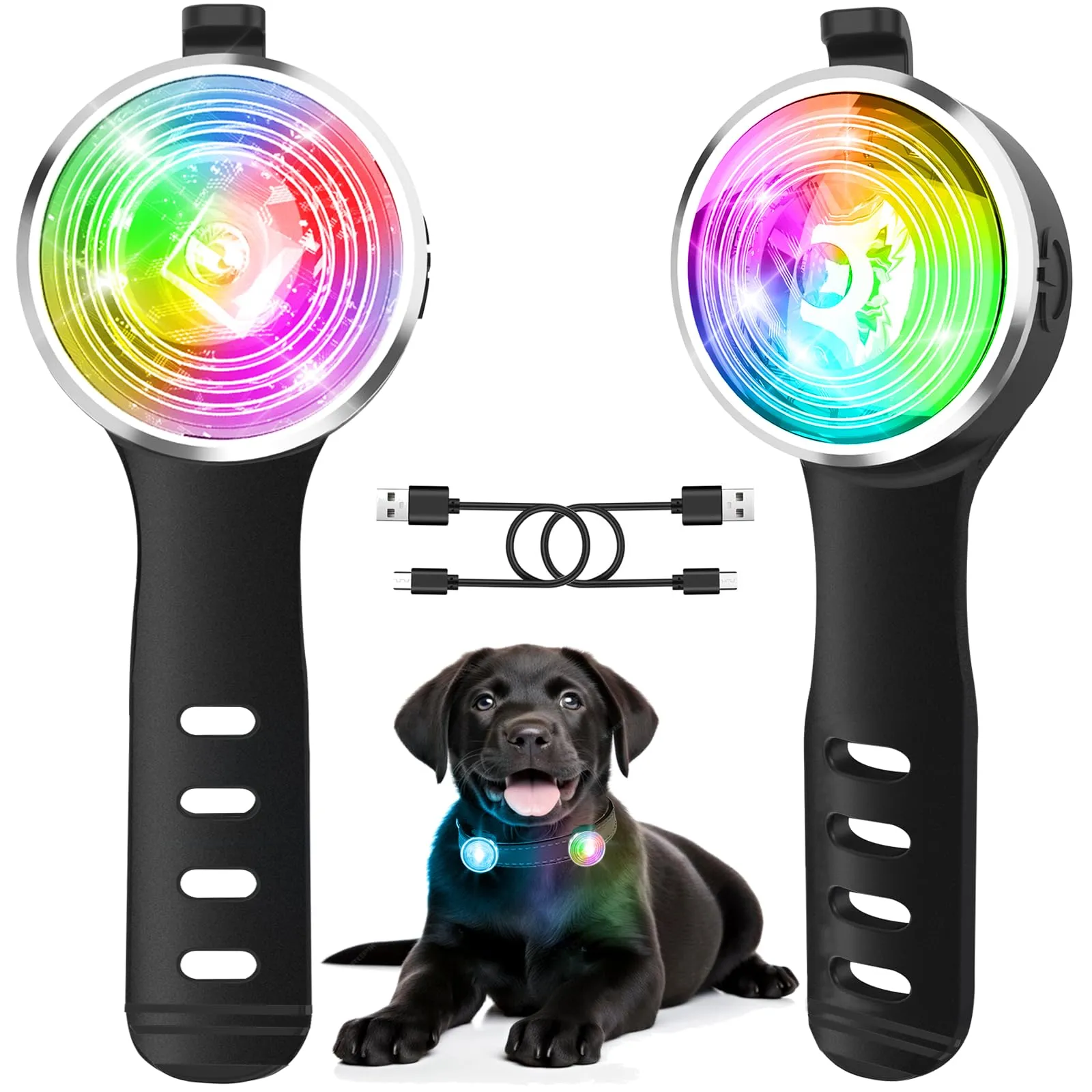 Tubasion Confezione da 2 luci per cani per passeggiate notturne, 8 modalità di luci ricaricabili migliorate per collare per cani per clip notturna, IPX6 impermeabile e luci di sicurezza a banda di - immagine 1