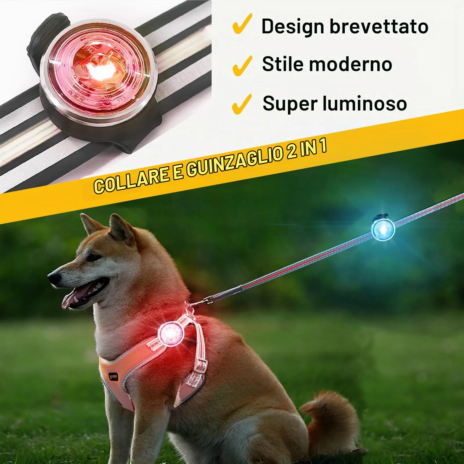 Tubasion Confezione da 2 luci per cani per passeggiate notturne, 8 modalità di luci ricaricabili migliorate per collare per cani per clip notturna, IPX6 impermeabile e luci di sicurezza a banda di - immagine 2