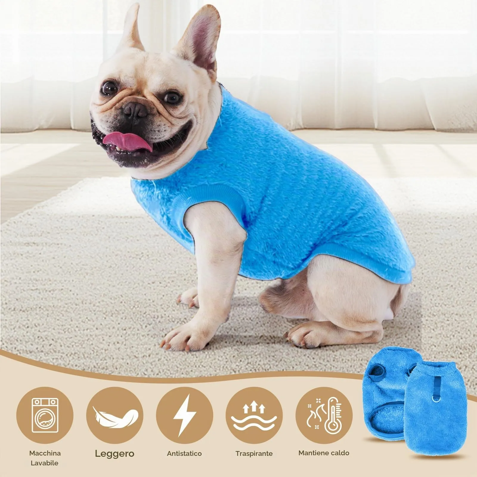 Cane Taglia Piccola, Maglioncino Invernale Cane, Gilet Pile Caldo, Vestiti Canili Blu - immagine 4