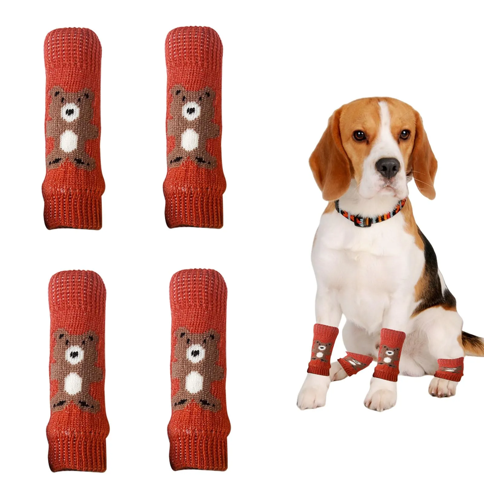 Scaldamuscoli per cani, 4 pezzi, protezione per gomito per cani, morbidi e caldi, in maglia, per gattini, cuccioli, cani di piccola taglia e gatti (rosso, M) - immagine 1
