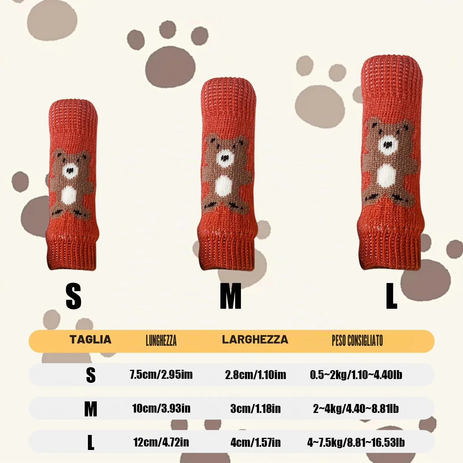 Scaldamuscoli per cani, 4 pezzi, protezione per gomito per cani, morbidi e caldi, in maglia, per gattini, cuccioli, cani di piccola taglia e gatti (rosso, M) - immagine 2