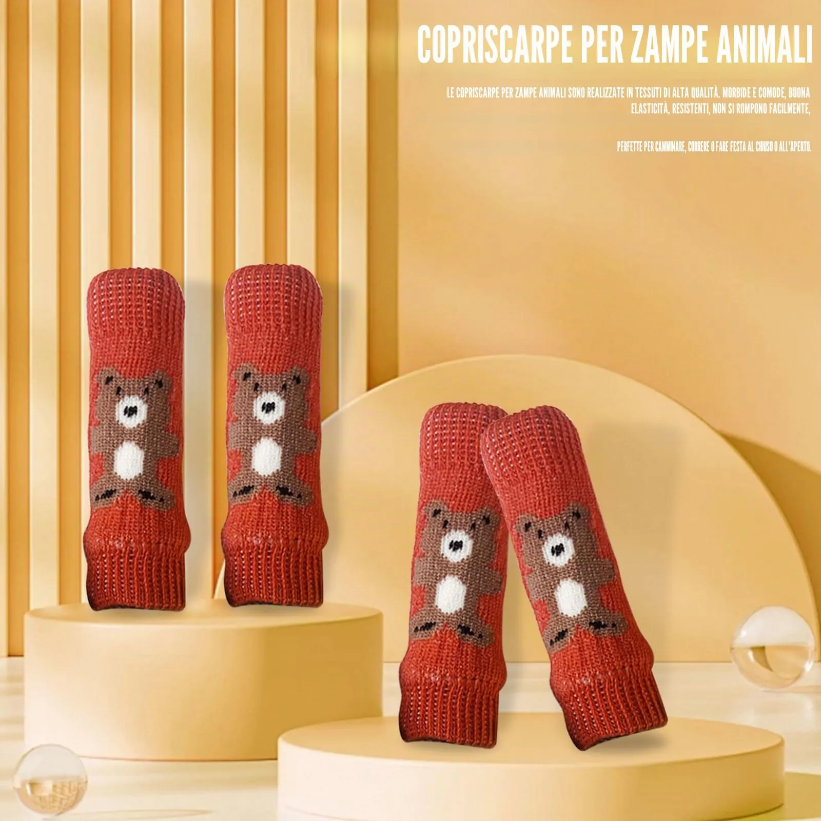 Scaldamuscoli per cani, 4 pezzi, protezione per gomito per cani, morbidi e caldi, in maglia, per gattini, cuccioli, cani di piccola taglia e gatti (rosso, M) - immagine 3