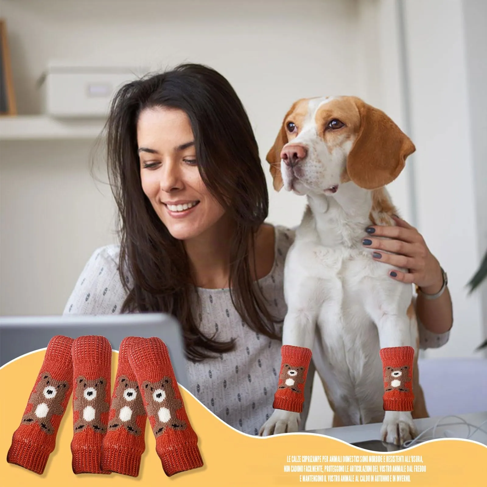 Scaldamuscoli per cani, 4 pezzi, protezione per gomito per cani, morbidi e caldi, in maglia, per gattini, cuccioli, cani di piccola taglia e gatti (rosso, M) - immagine 5