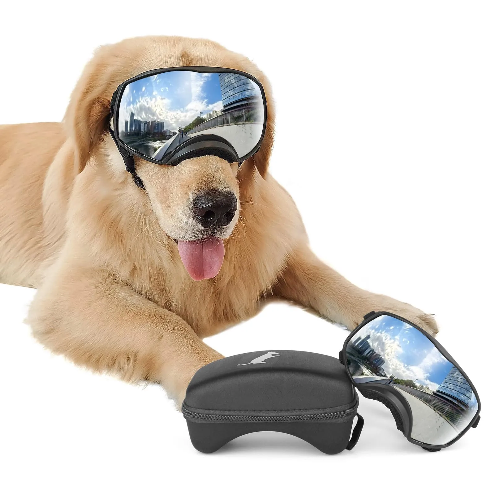 NAMSAN Occhiali per cani con ampio campo visivo, occhiali da sole con protezione UV per cani di taglia grande, occhiali di sicurezza per la protezione degli occhi del cane con cinturino regolabile e - immagine 1