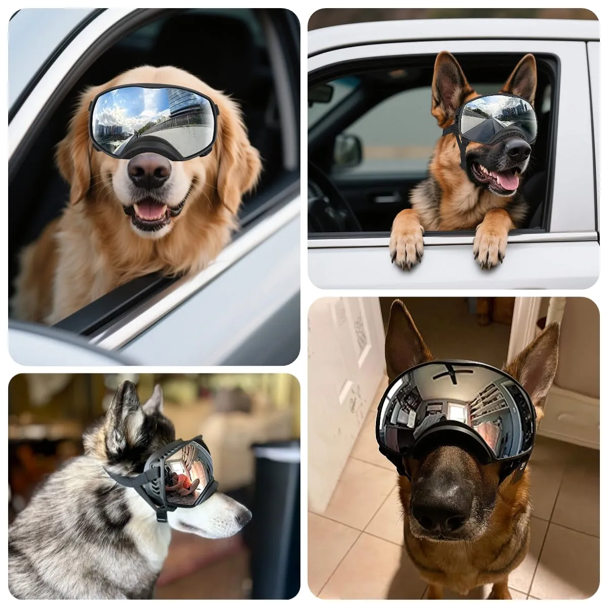 NAMSAN Occhiali per cani con ampio campo visivo, occhiali da sole con protezione UV per cani di taglia grande, occhiali di sicurezza per la protezione degli occhi del cane con cinturino regolabile e - immagine 2