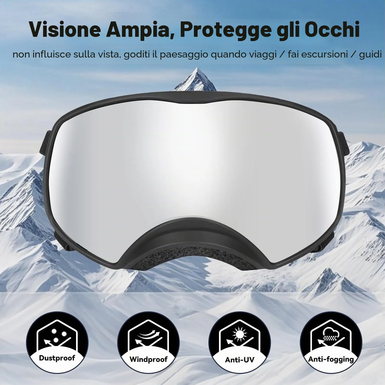 NAMSAN Occhiali per cani con ampio campo visivo, occhiali da sole con protezione UV per cani di taglia grande, occhiali di sicurezza per la protezione degli occhi del cane con cinturino regolabile e - immagine 3