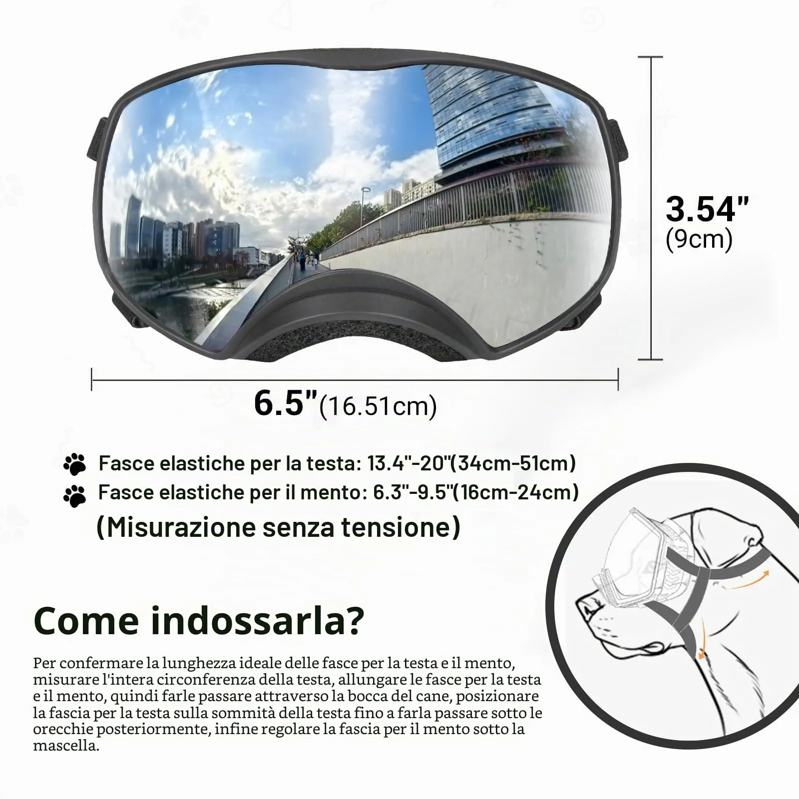 NAMSAN Occhiali per cani con ampio campo visivo, occhiali da sole con protezione UV per cani di taglia grande, occhiali di sicurezza per la protezione degli occhi del cane con cinturino regolabile e - immagine 6