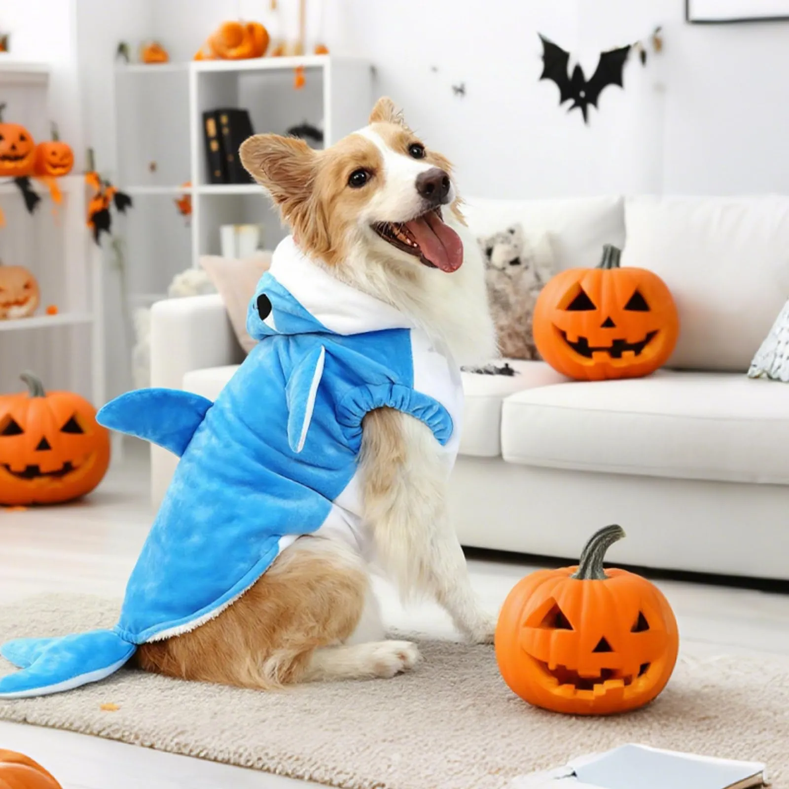 Costume da squalo per cani, cappottino con cappuccio per cuccioli di taglia piccola e media, costume per animali domestici per gatti (S) - immagine 3