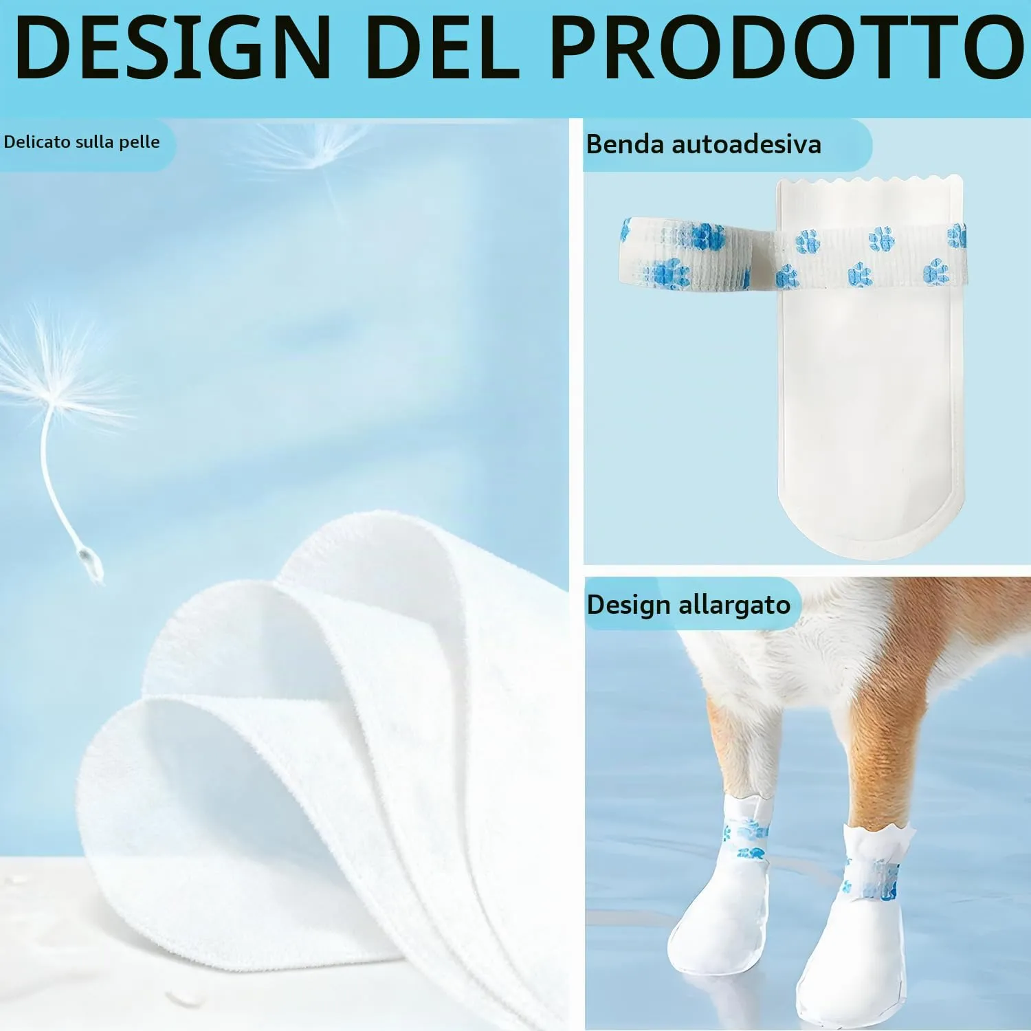ACKKOR 20 Pezzi Calzini monouso per Cani | Protezioni per Zampe Anti-leccamento | Stivaletti per Zampe ferite Impermeabili | Fascia per Cani per Uso Interno ed Esterno (L(17-30 kg)) - immagine 3