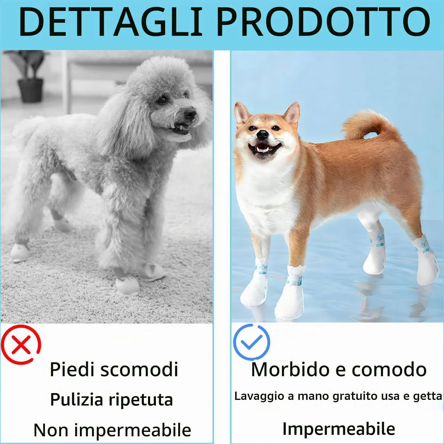 ACKKOR 20 Pezzi Calzini monouso per Cani | Protezioni per Zampe Anti-leccamento | Stivaletti per Zampe ferite Impermeabili | Fascia per Cani per Uso Interno ed Esterno (L(17-30 kg)) - immagine 5