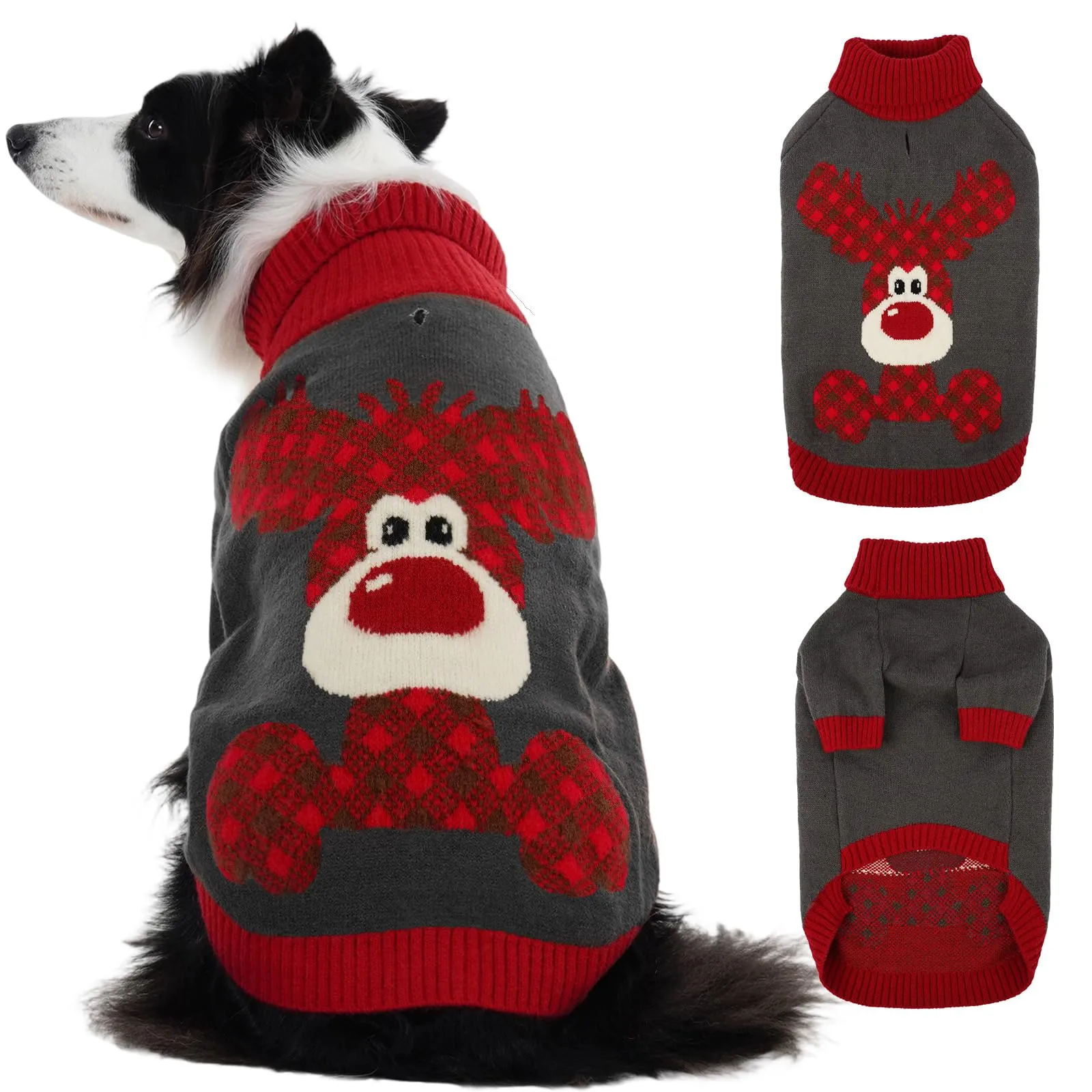 Hjumarayan Maglione Cane Natalizio - Caldo Maglioncino con Renna, foro per guinzaglio, maglioncini per Border Collie, Golden Retriever Femmina Piccola, Grigio XXL - immagine 1